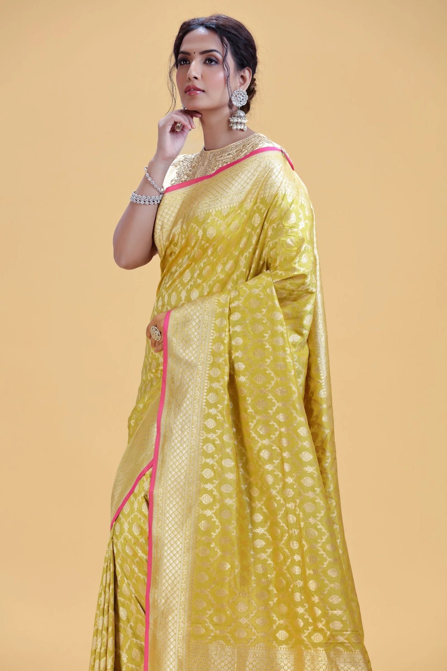 Yellow Kathan Silk Saree with Gold Weaving