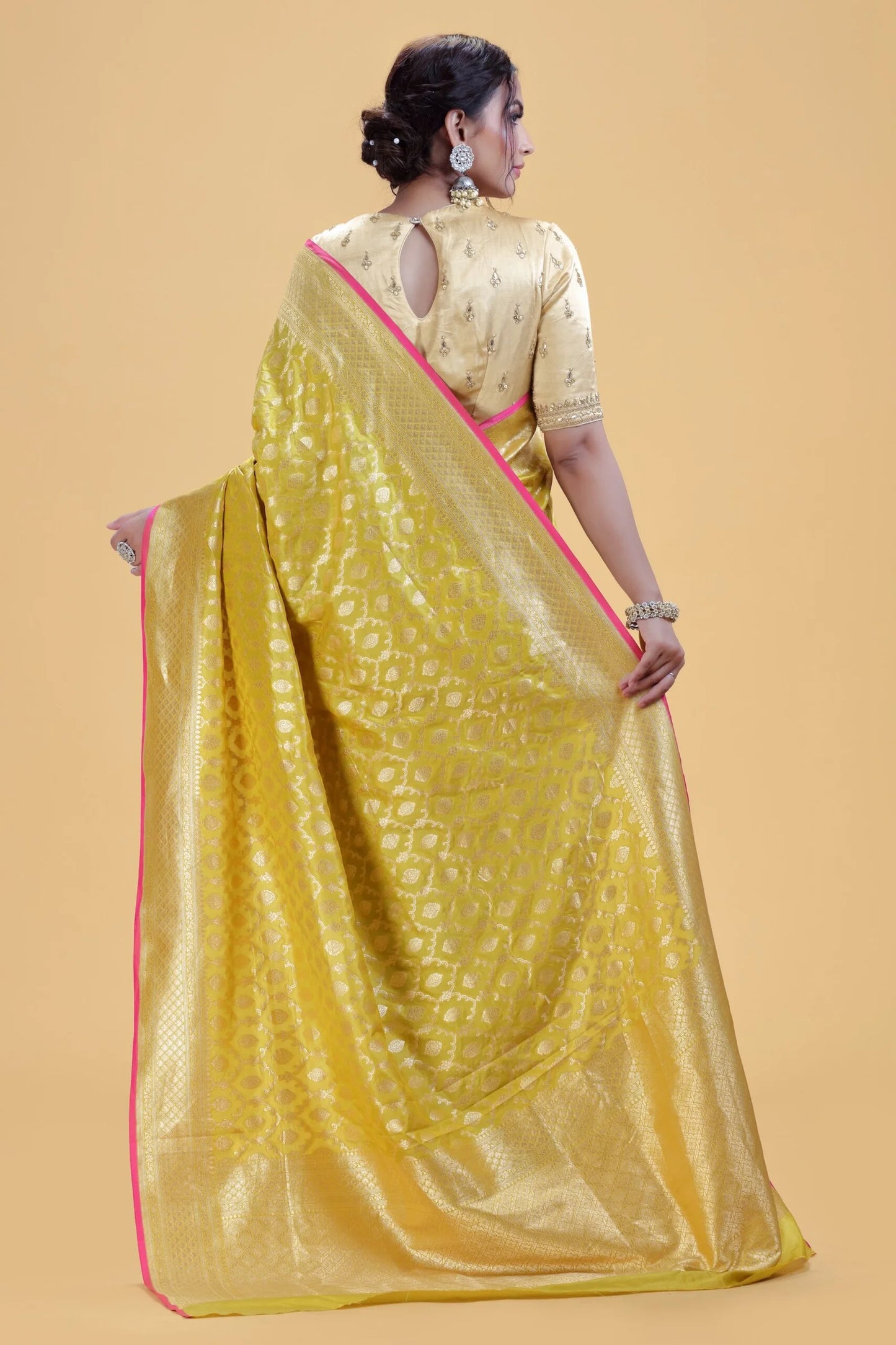 Yellow Kathan Silk Saree with Gold Weaving
