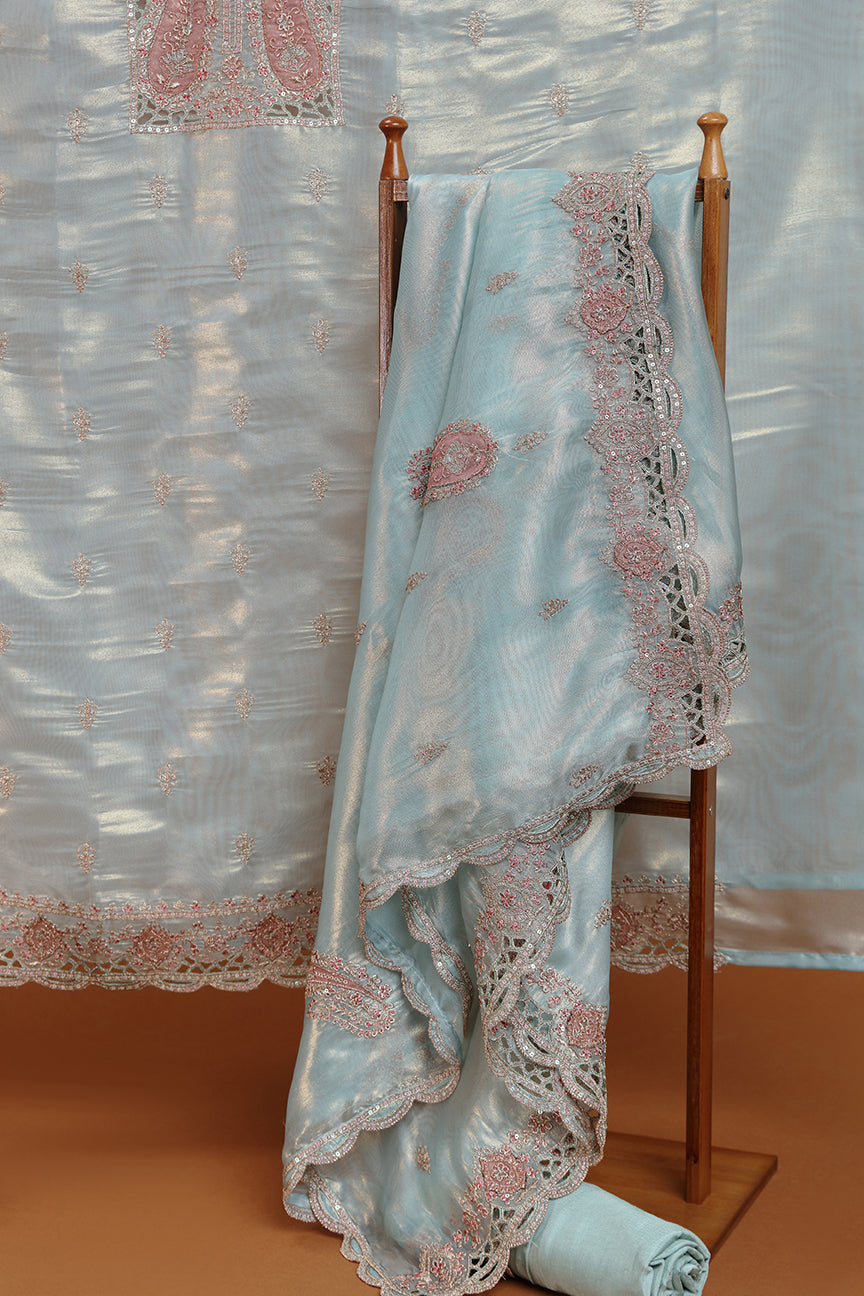 Blue-Grey Kurta with Intricate Embroidered Front Panel