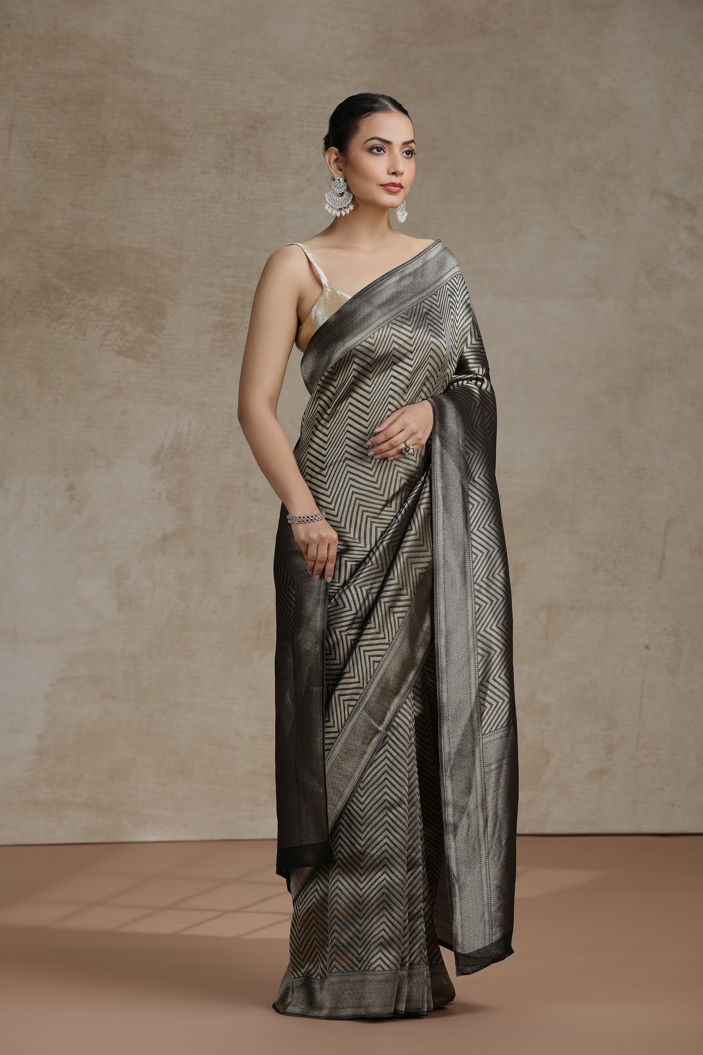 Black Dola Silk Saree with Woven Detailing