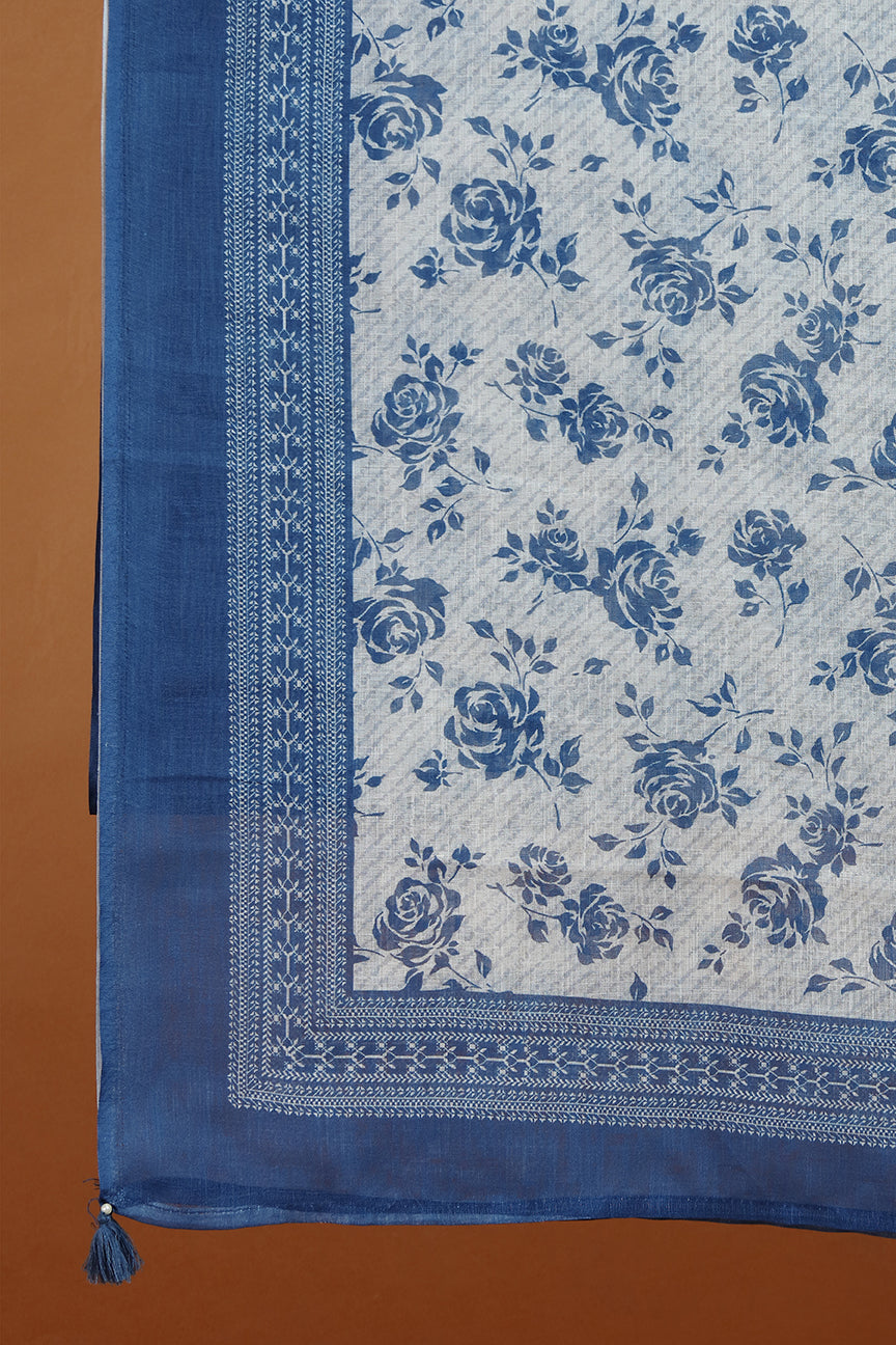 Indigo Kurta with Contrast White Embroidered Neckline