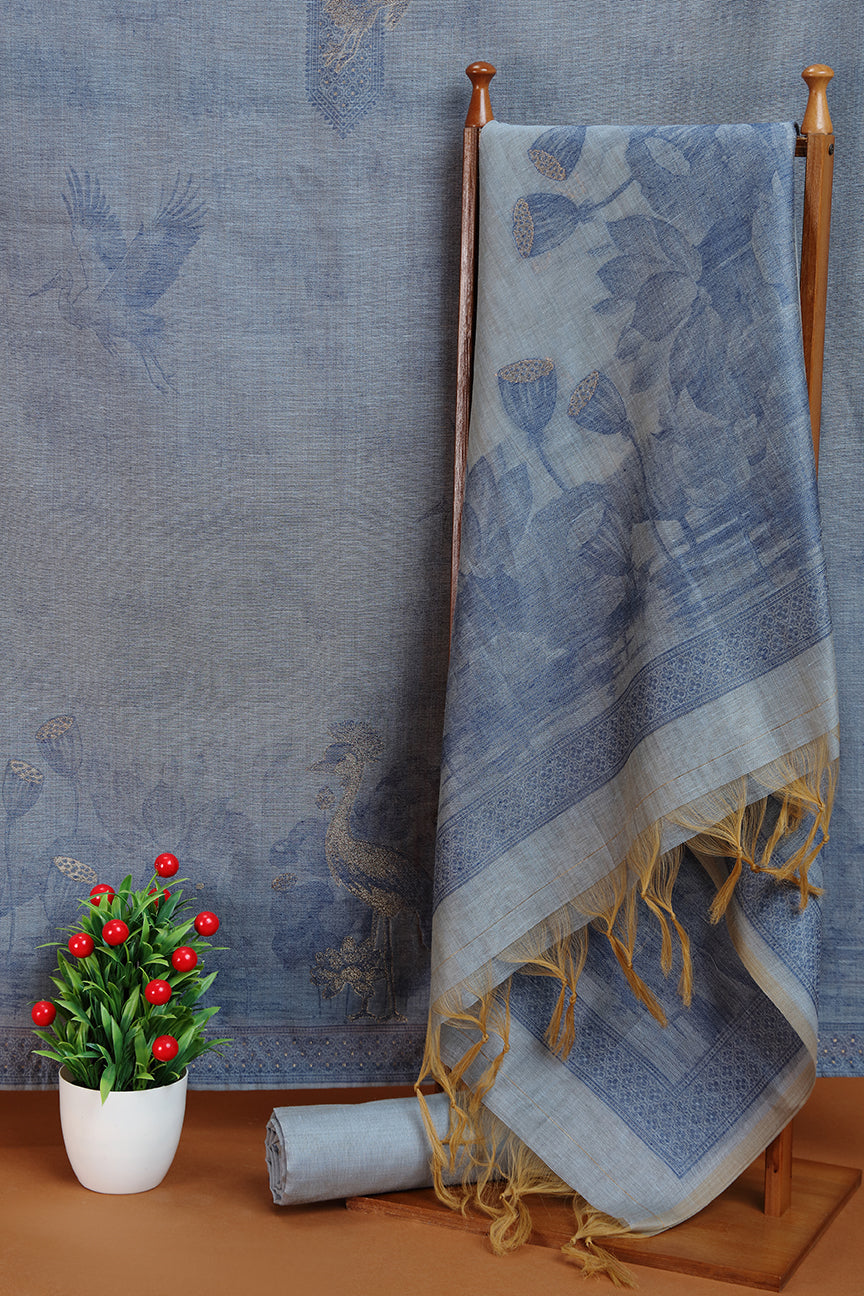 Blue Textured Dupatta with Bird Motif