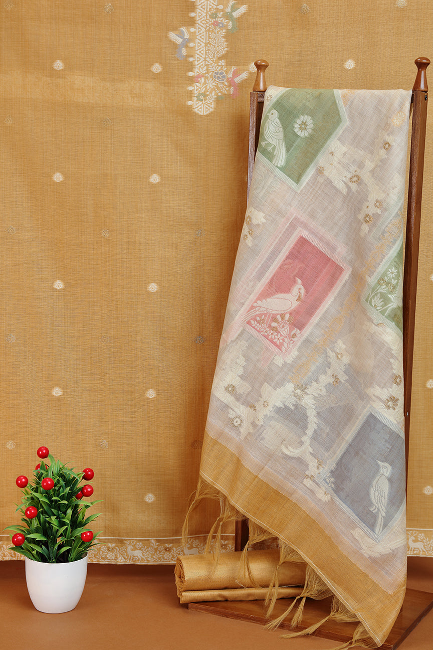 Mustard Brown Embroidered Panel Kurta Fabric