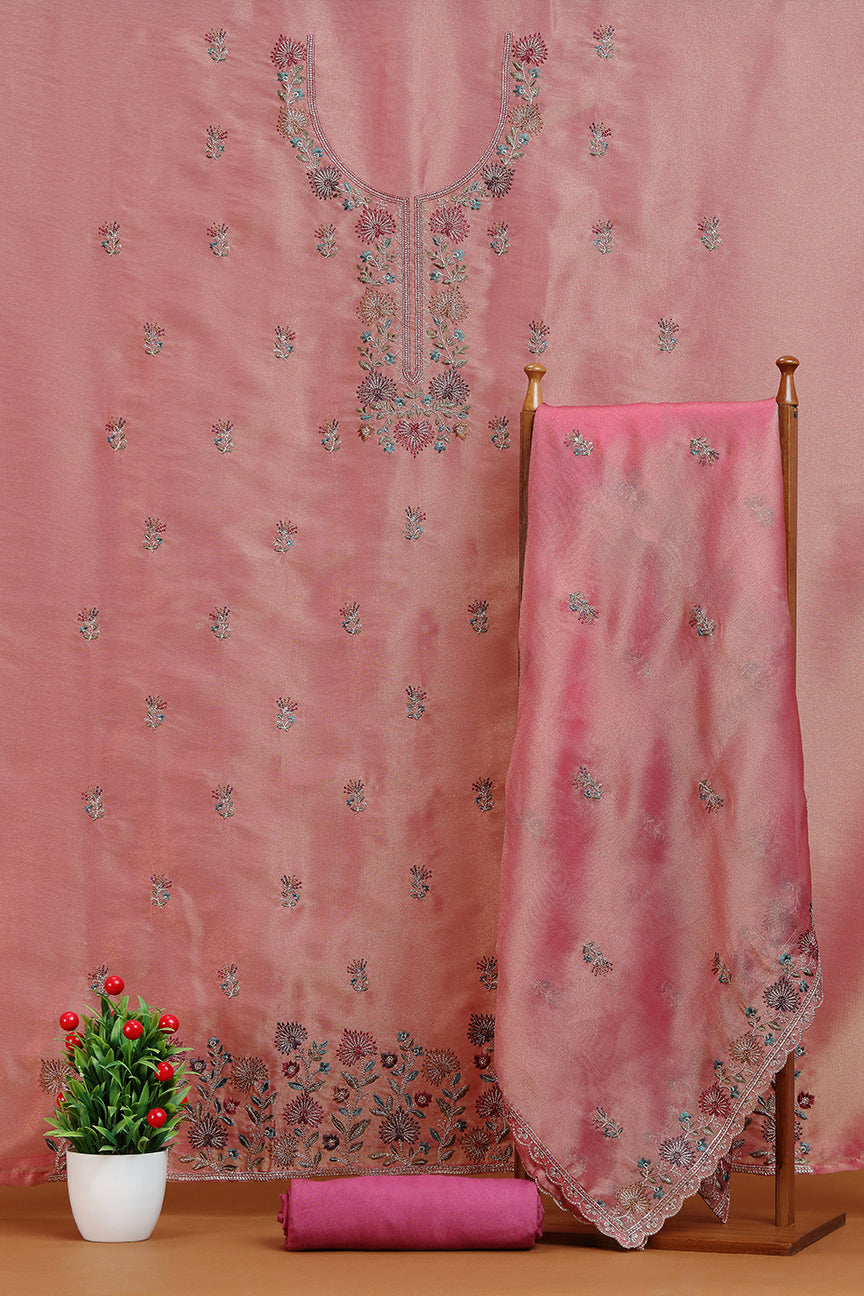 Dusty Rose Floral Embroidered Kurta with Front Panel Detail
