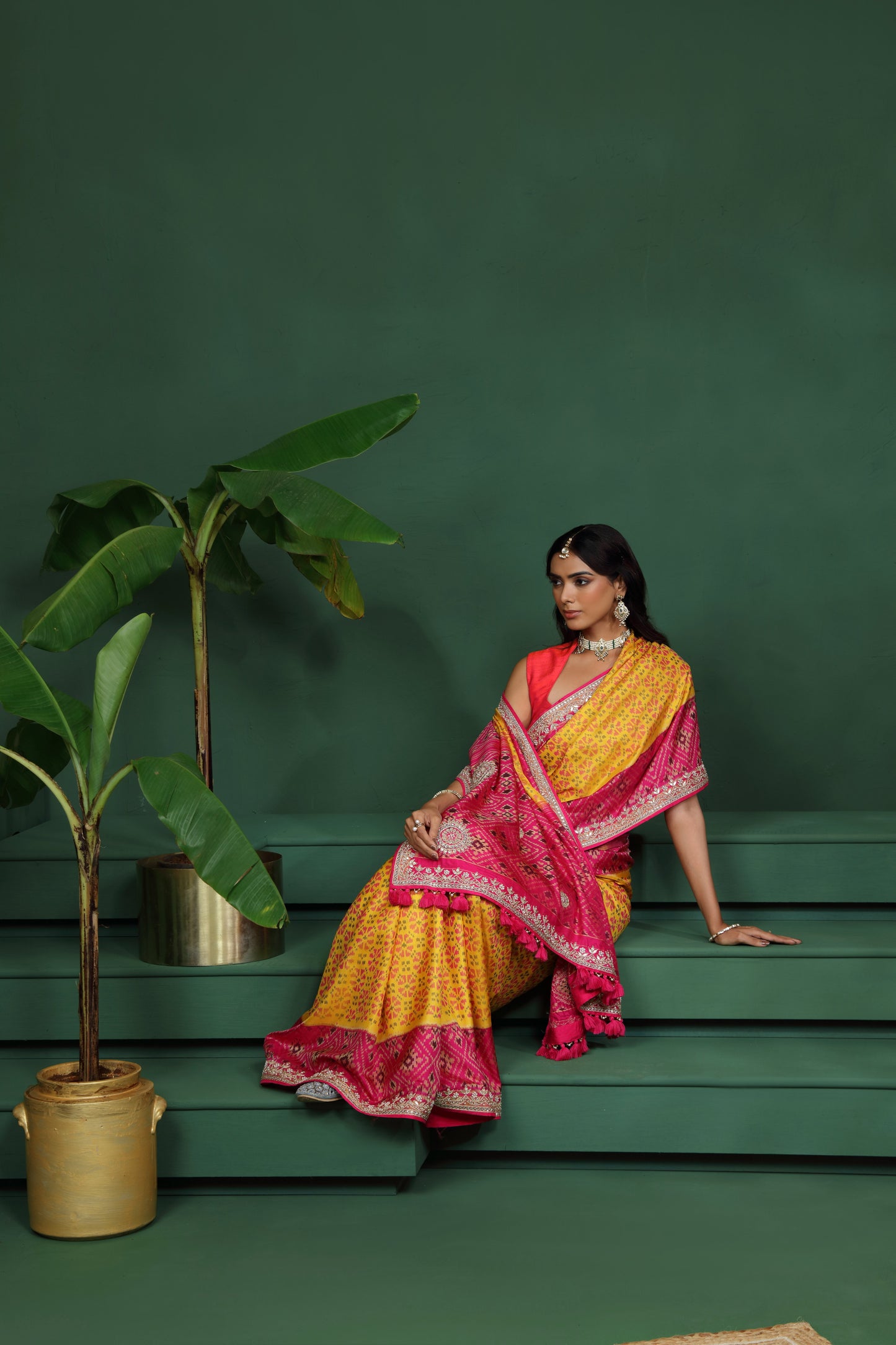 Yellow Pure Silk Saree with Unstitched Blouse