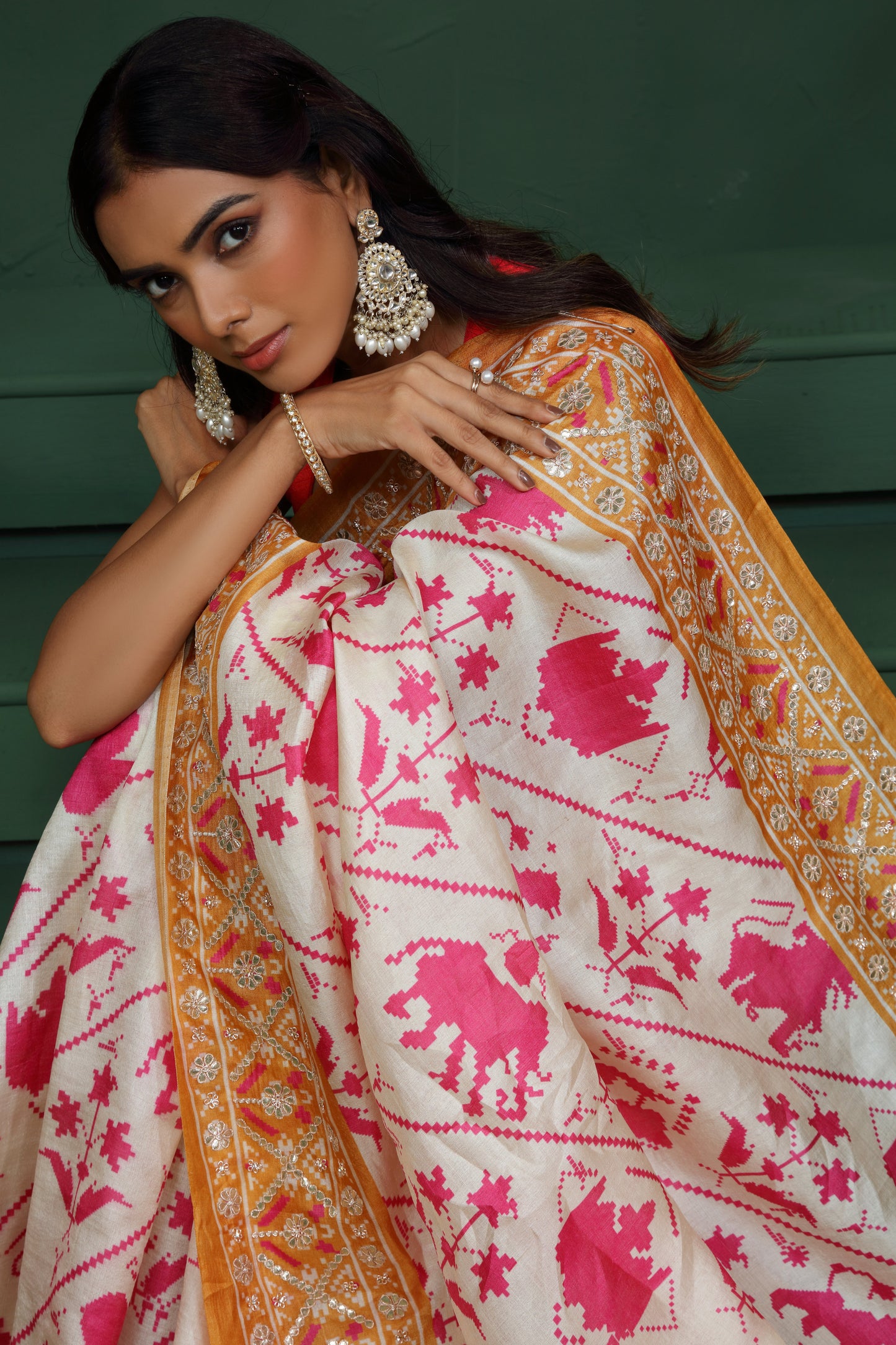 Off White Tussar Silk Saree with Unstitched Blouse