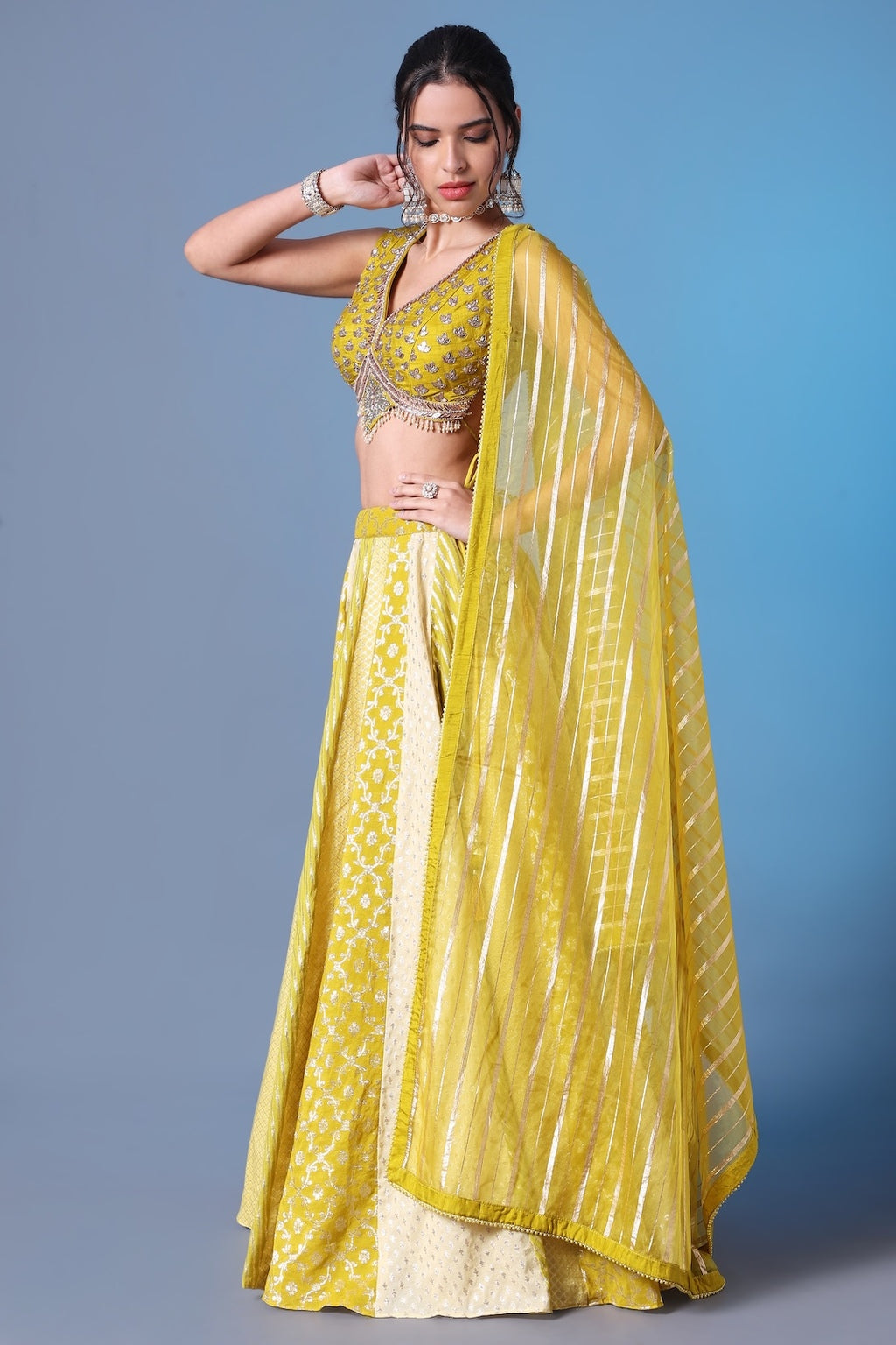 Emerald Green Banarasi Silk Lehenga with Zardosi & Cutdana Work