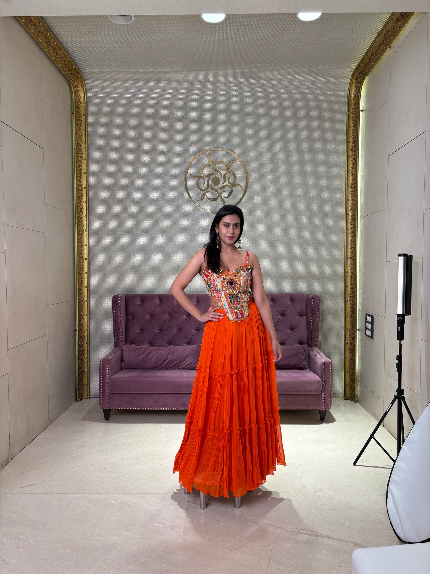 Orange Georgette Salwar Suit with Net Dupatta