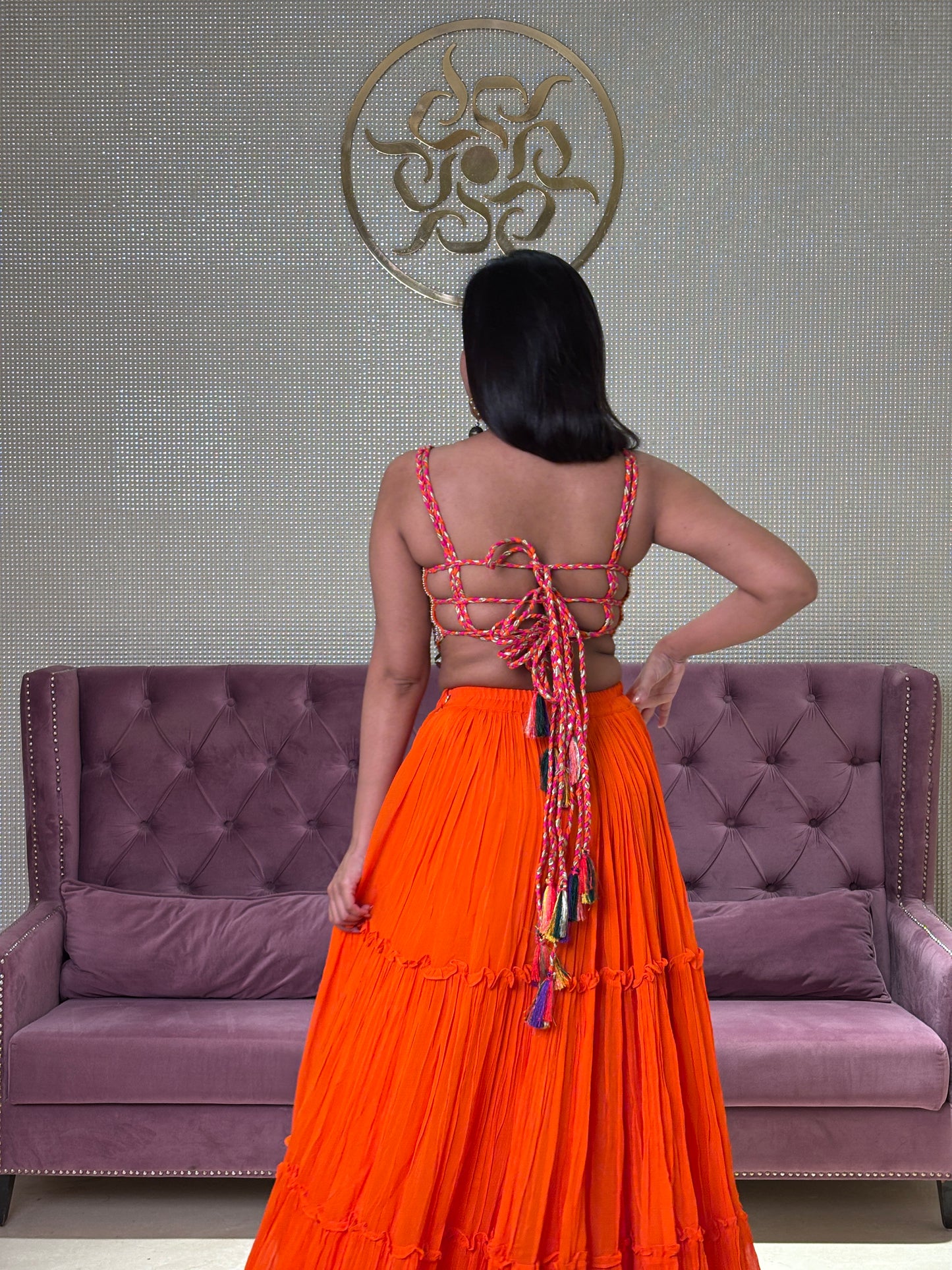 Orange Georgette Salwar Suit with Net Dupatta