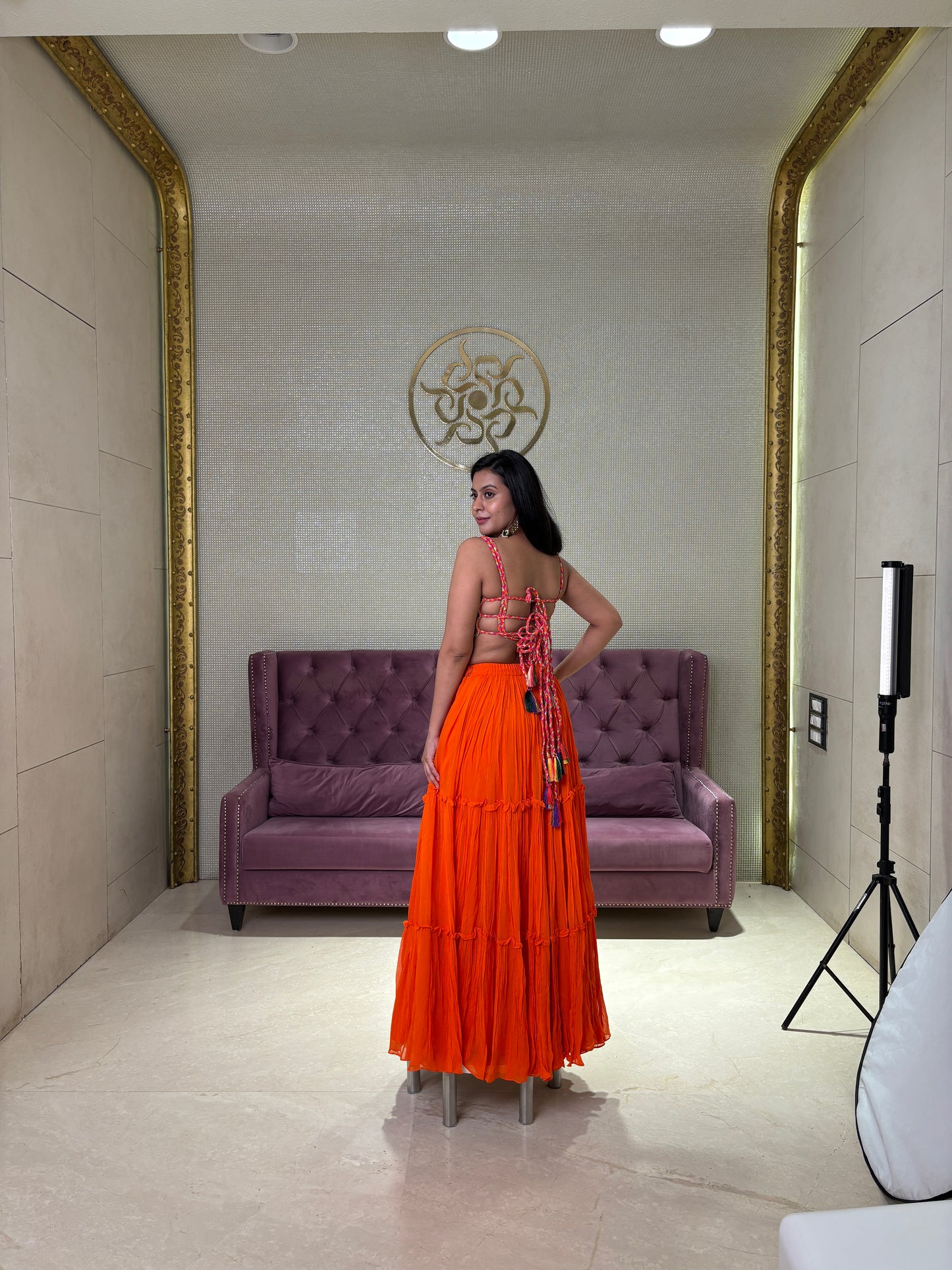 Orange Georgette Salwar Suit with Net Dupatta
