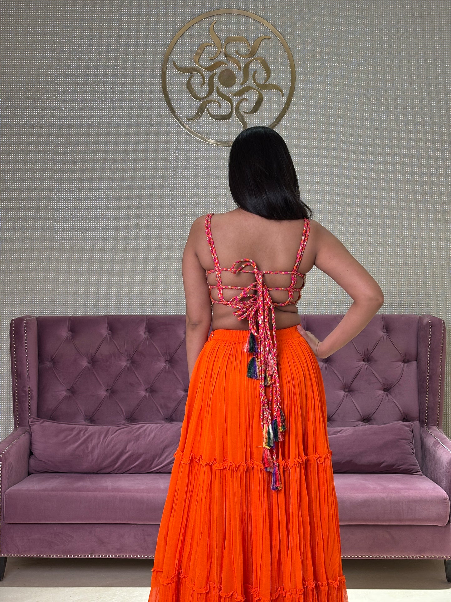Orange Georgette Salwar Suit with Net Dupatta