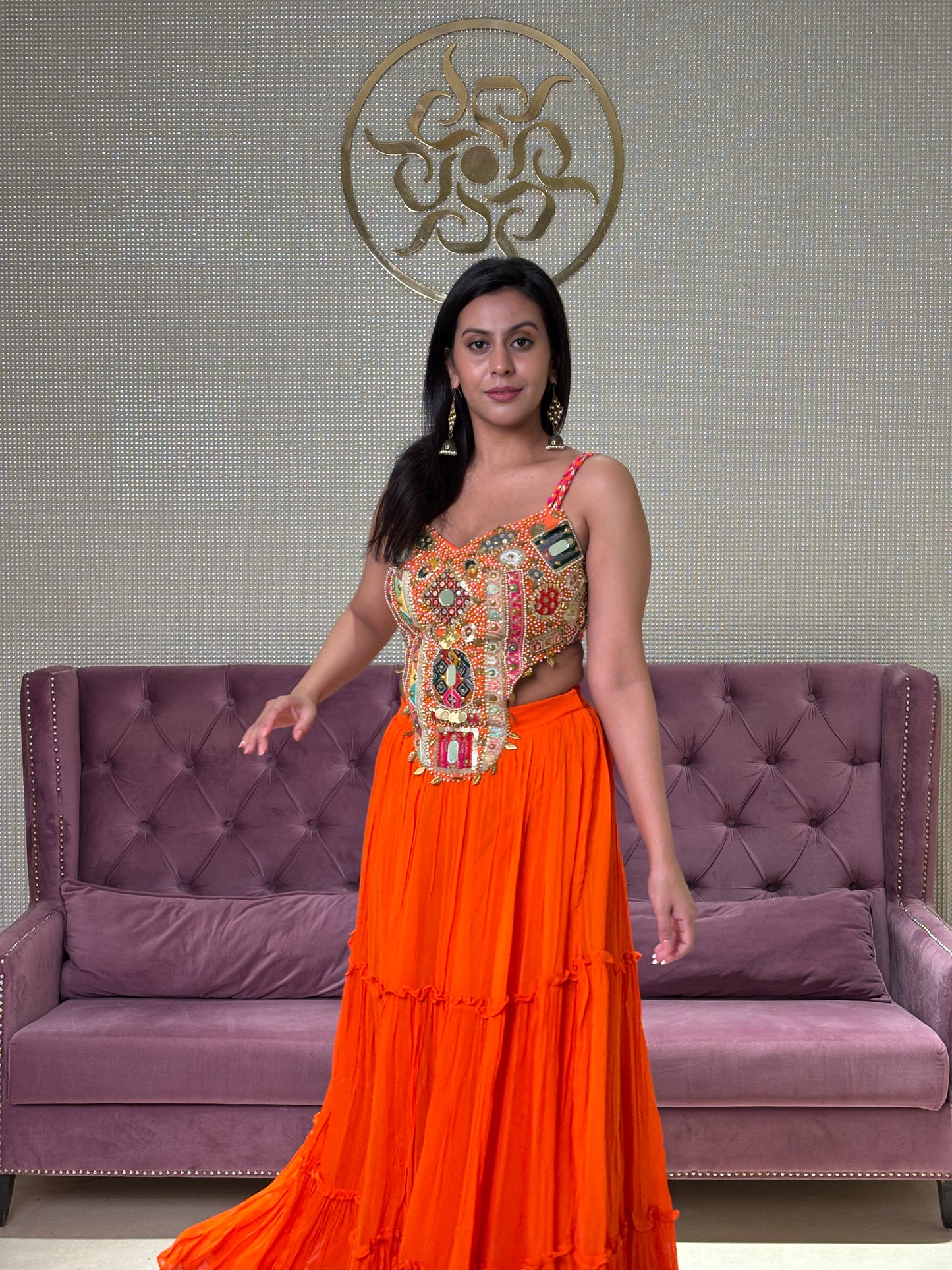 Orange Georgette Salwar Suit with Net Dupatta