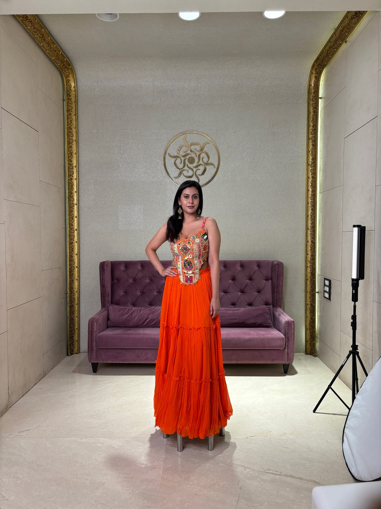 Orange Georgette Salwar Suit with Net Dupatta