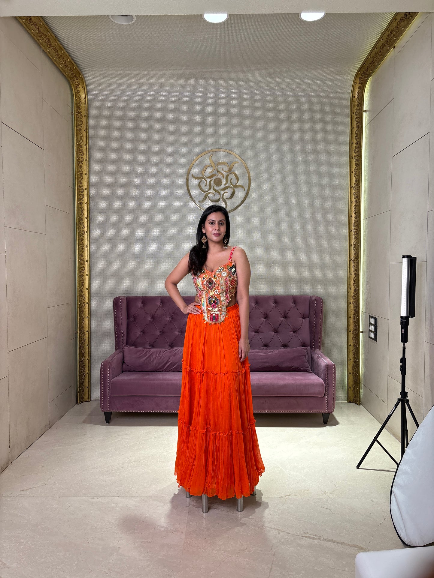 Orange Georgette Salwar Suit with Net Dupatta