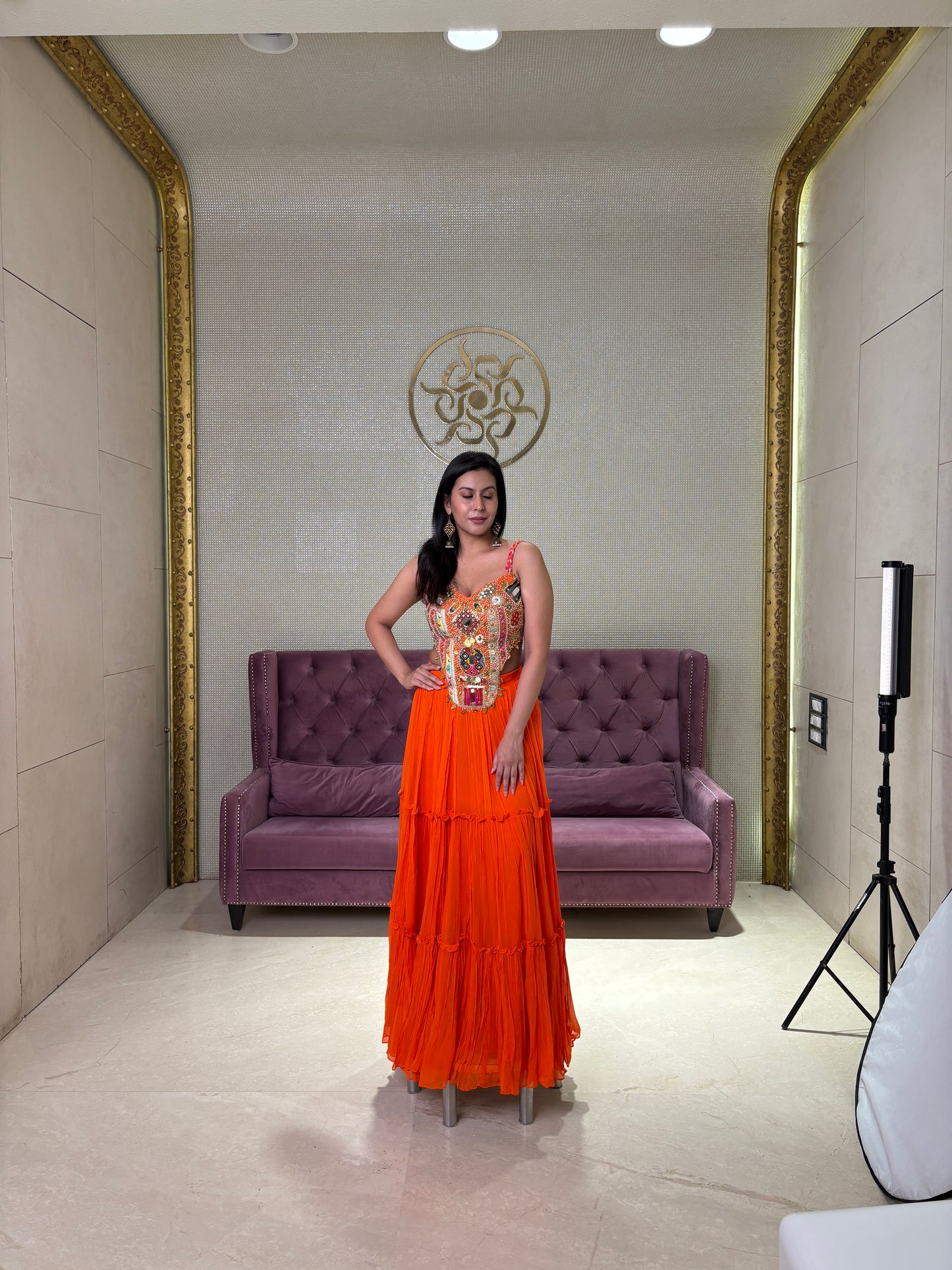 Orange Georgette Salwar Suit with Net Dupatta