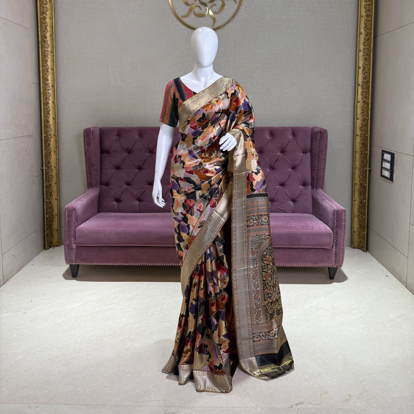 Gold Kanjivaram Silk Saree with Minakari Detailing
