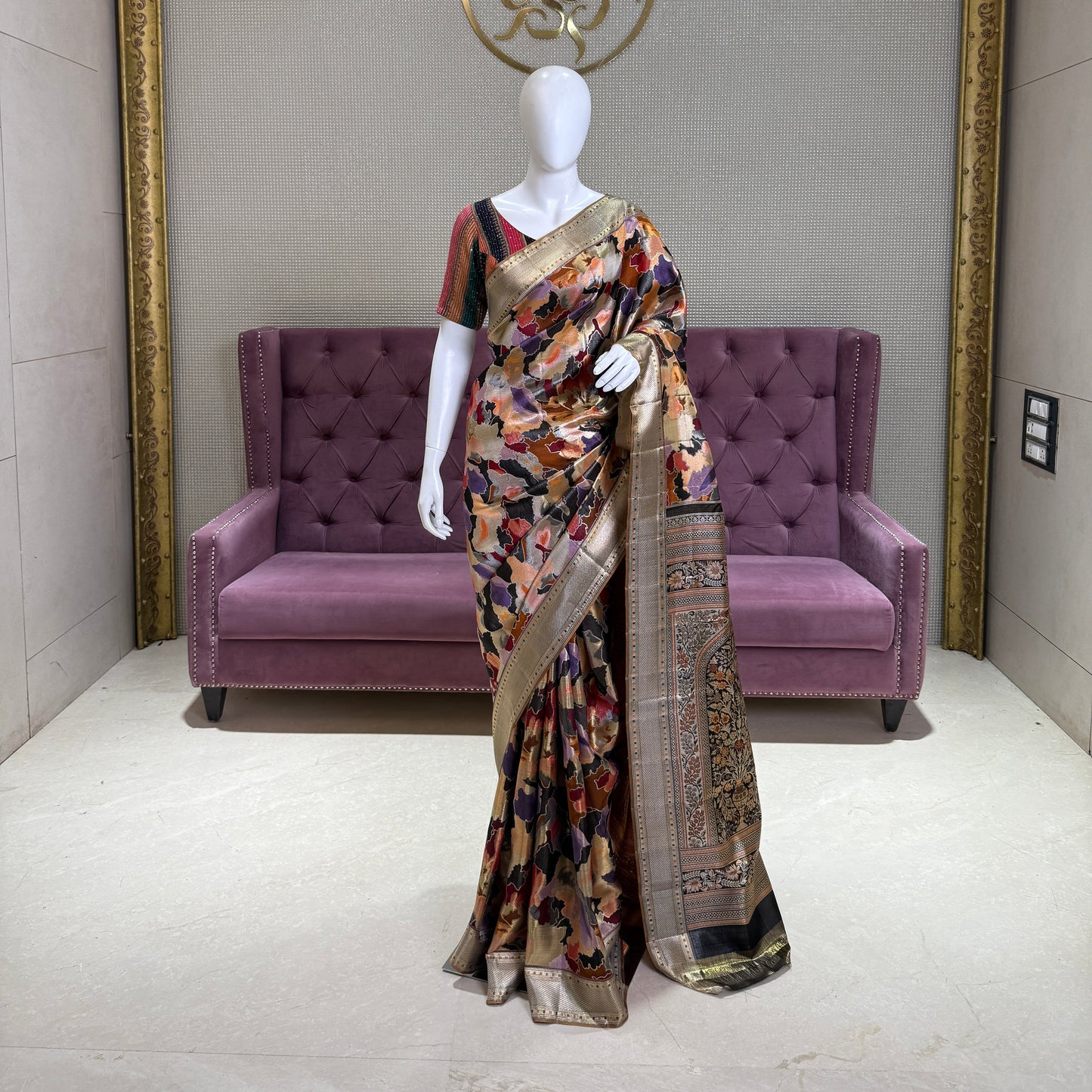 Gold Kanjivaram Silk Saree with Minakari Detailing