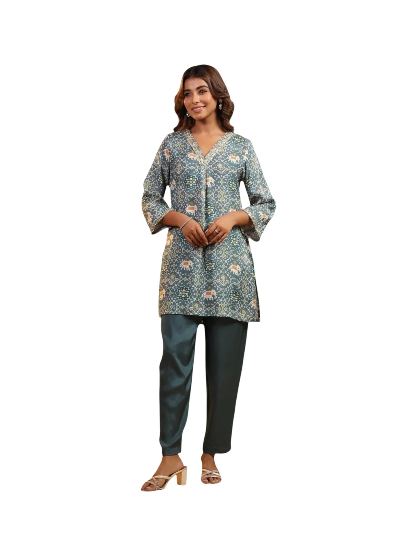 Grey Crepe & Satin Silk Kurta Set