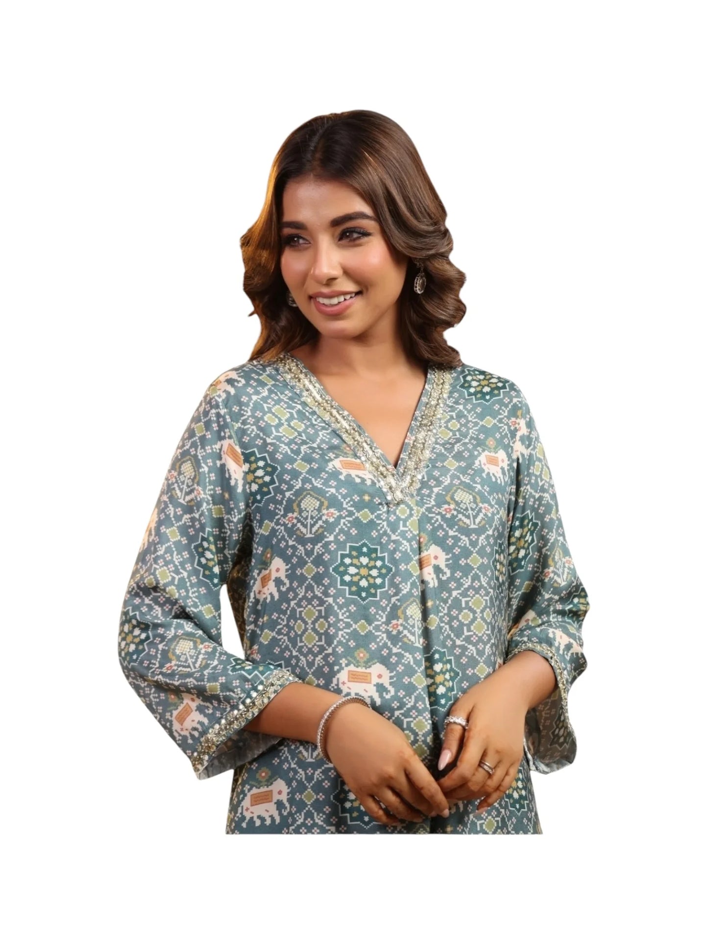 Grey Crepe & Satin Silk Kurta Set