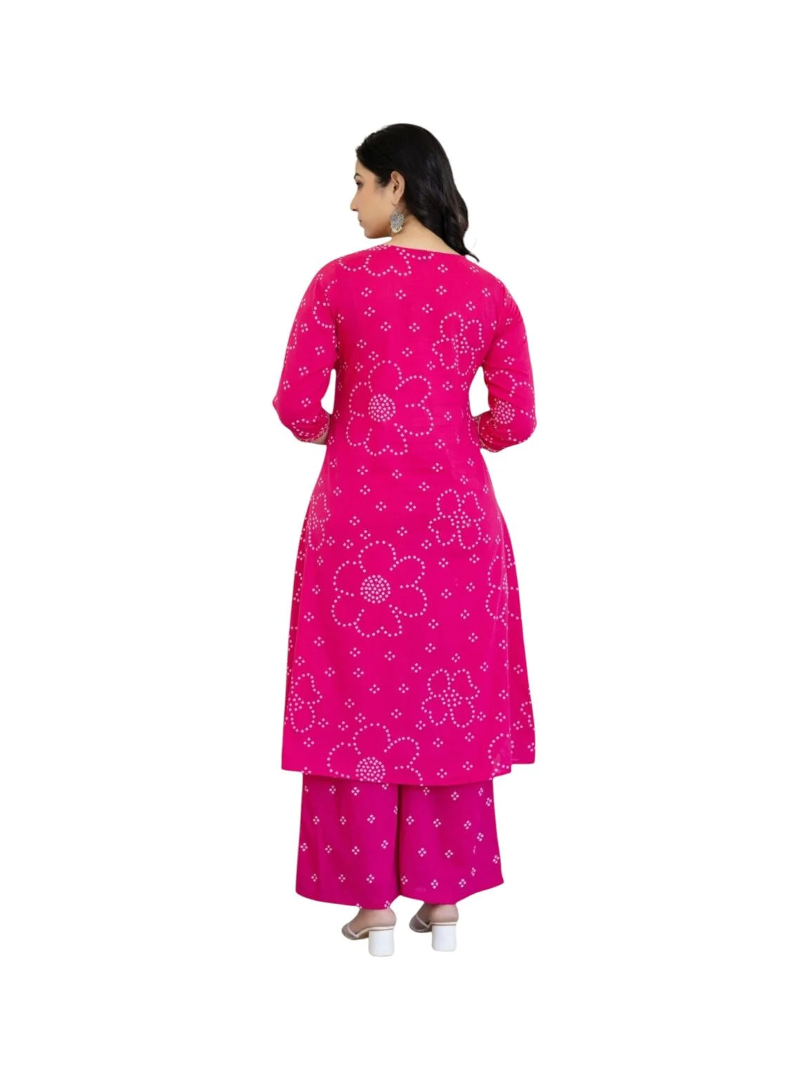 Pink Cotton Kurta Set with Abla & Pearl Detailing
