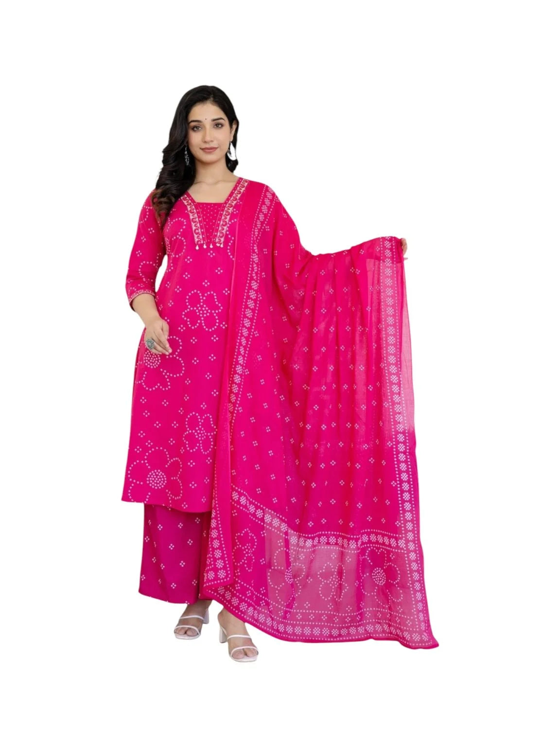 Pink Cotton Kurta Set with Abla & Pearl Detailing