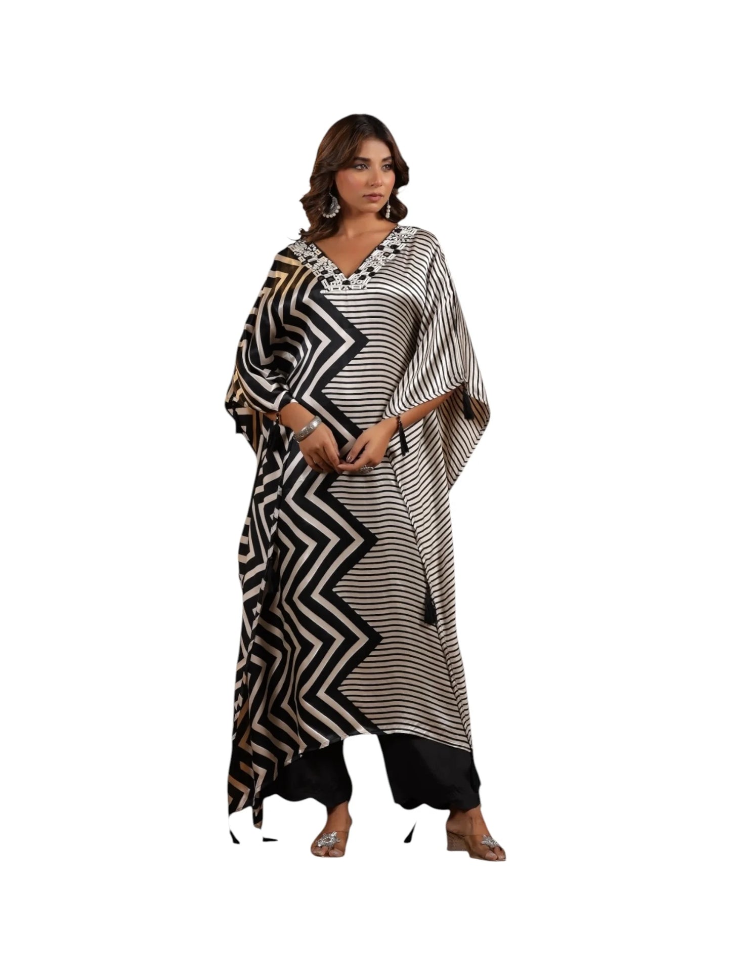 Black Satin Silk Kurta Set