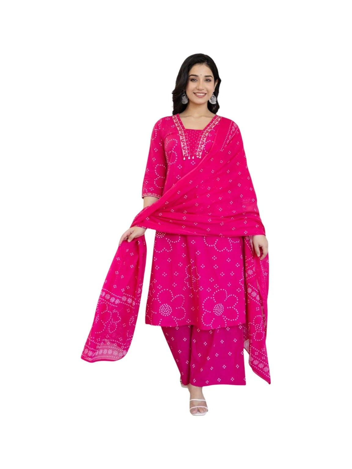 Pink Cotton Kurta Set with Abla & Pearl Detailing