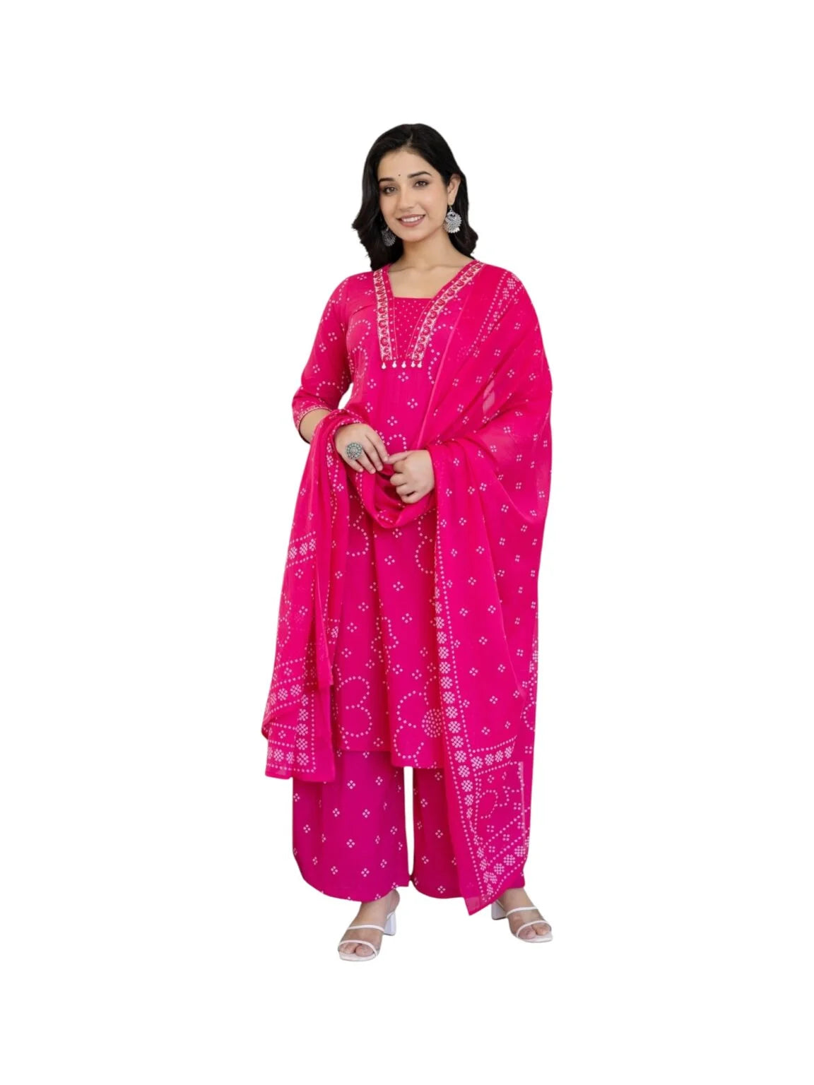 Pink Cotton Kurta Set with Abla & Pearl Detailing