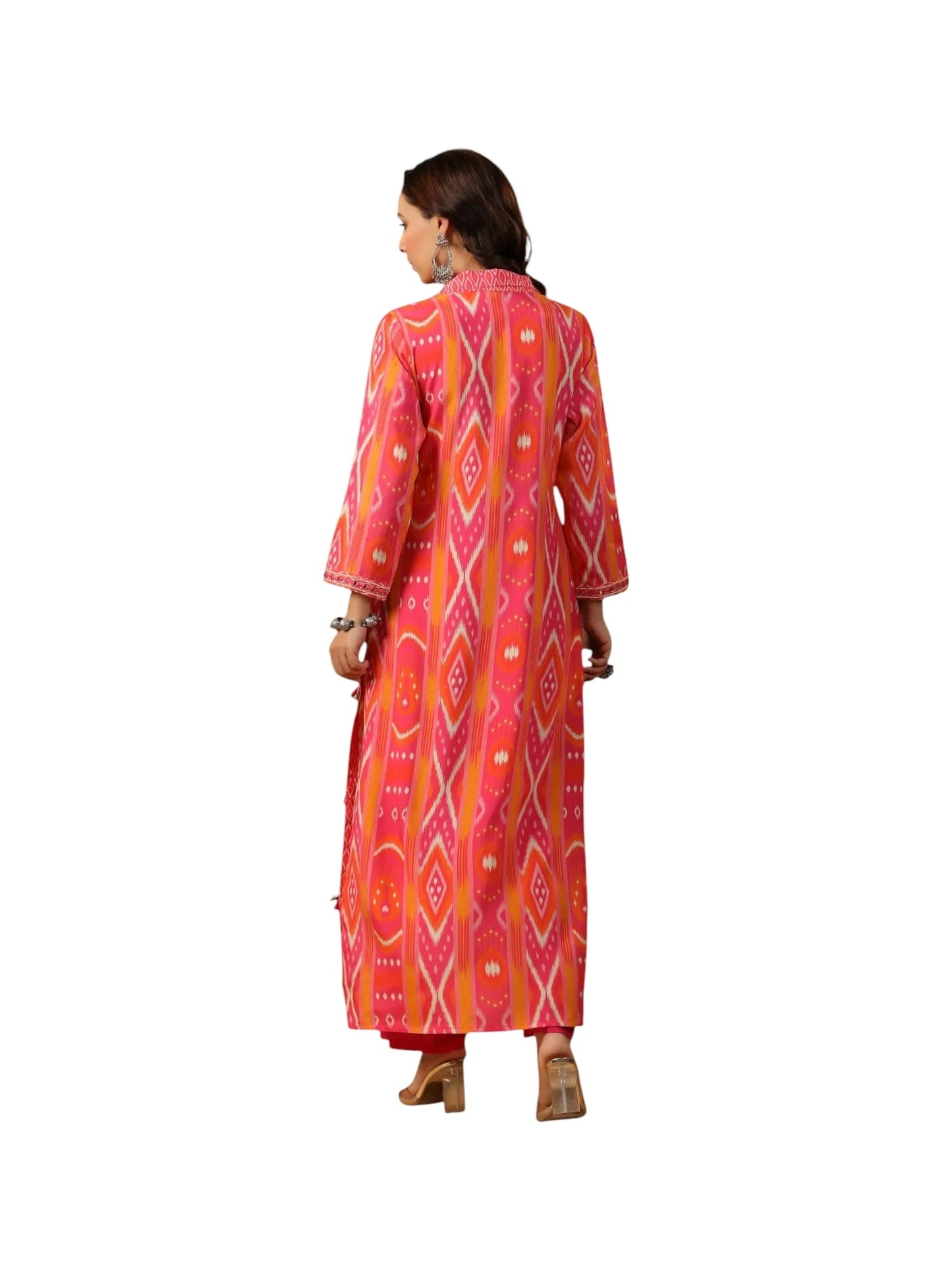Multi-Colored Muslin Kurta with Pink Bottom and Exquisite Embellishments