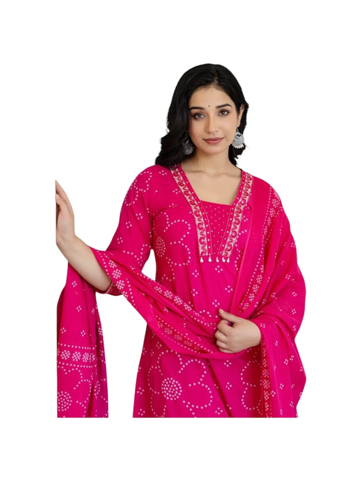 Pink Cotton Kurta Set with Abla & Pearl Detailing