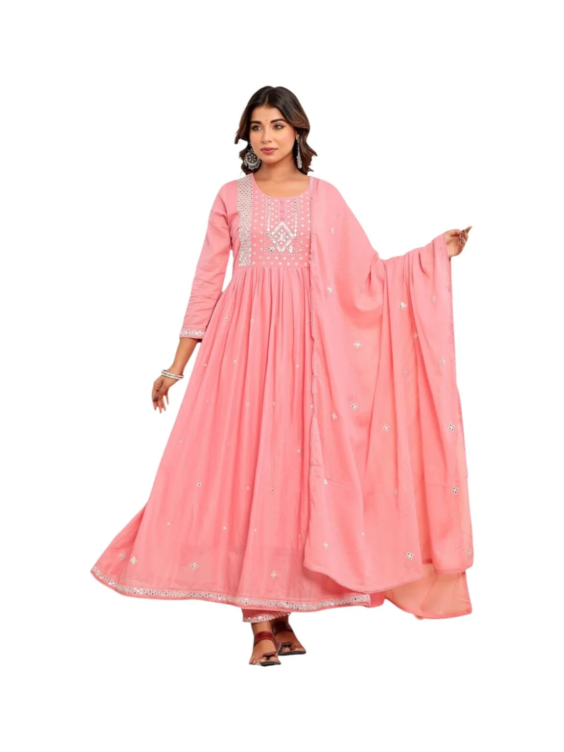 Pink Cotton Kurta Set with Abla & Pearl Work