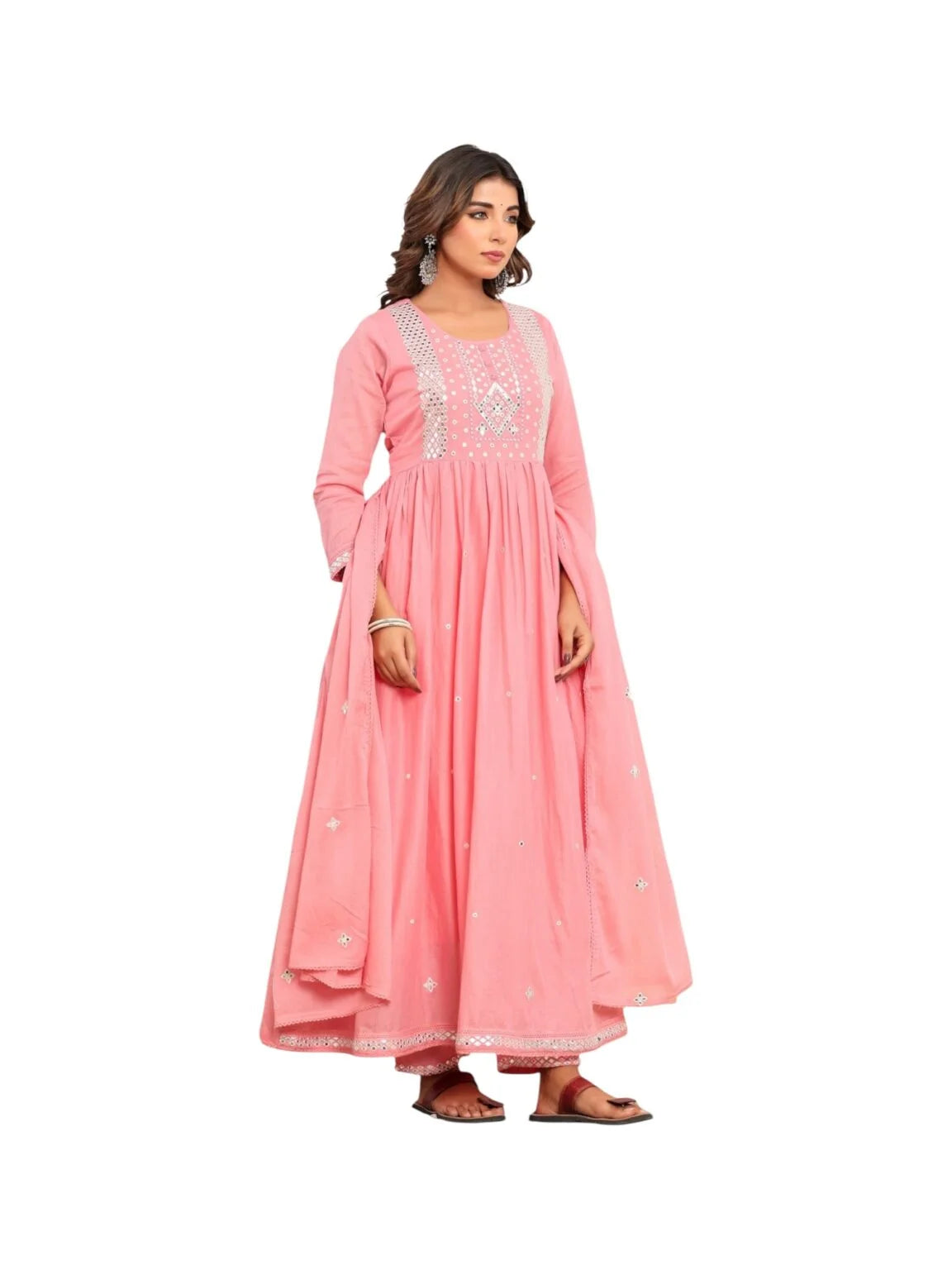 Pink Cotton Kurta Set with Abla & Pearl Work