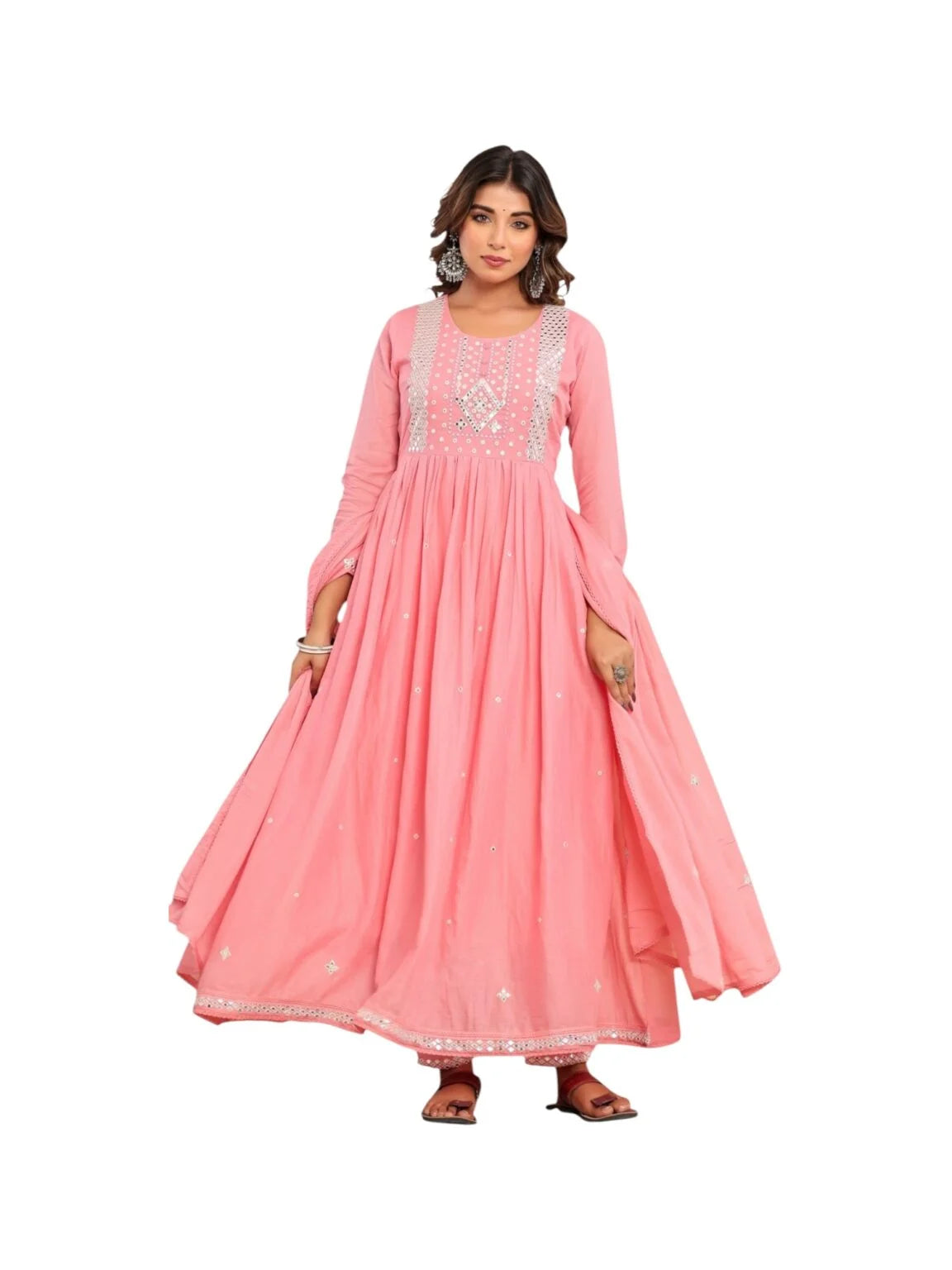 Pink Cotton Kurta Set with Abla & Pearl Work