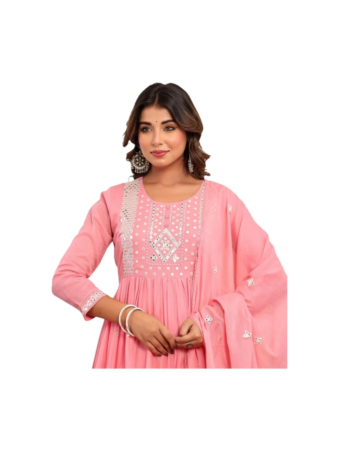 Pink Cotton Kurta Set with Abla & Pearl Work