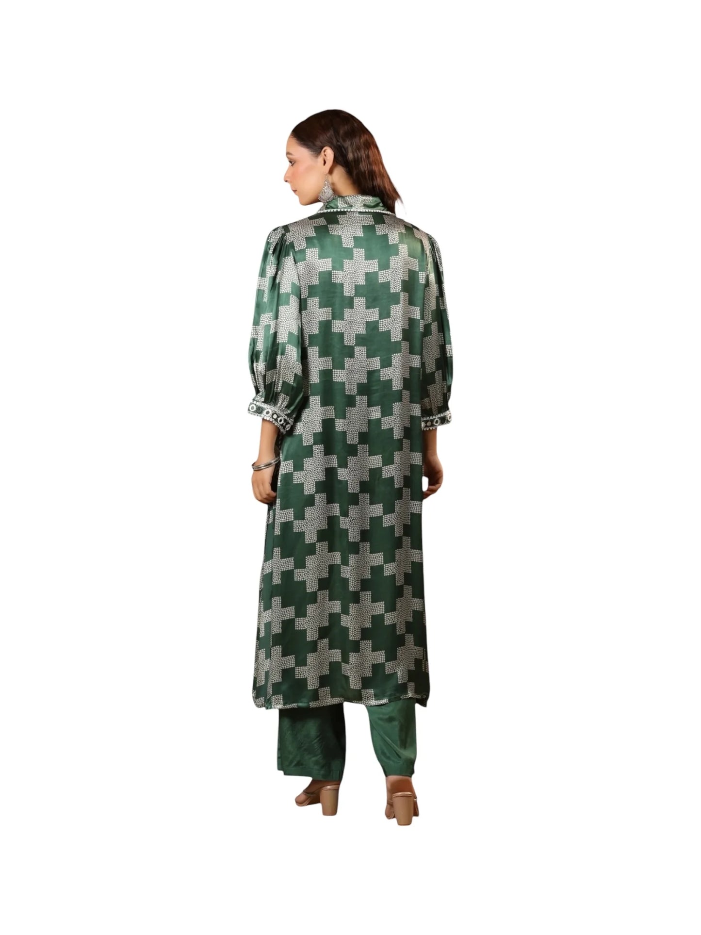Green Satin Silk Kurta Set
