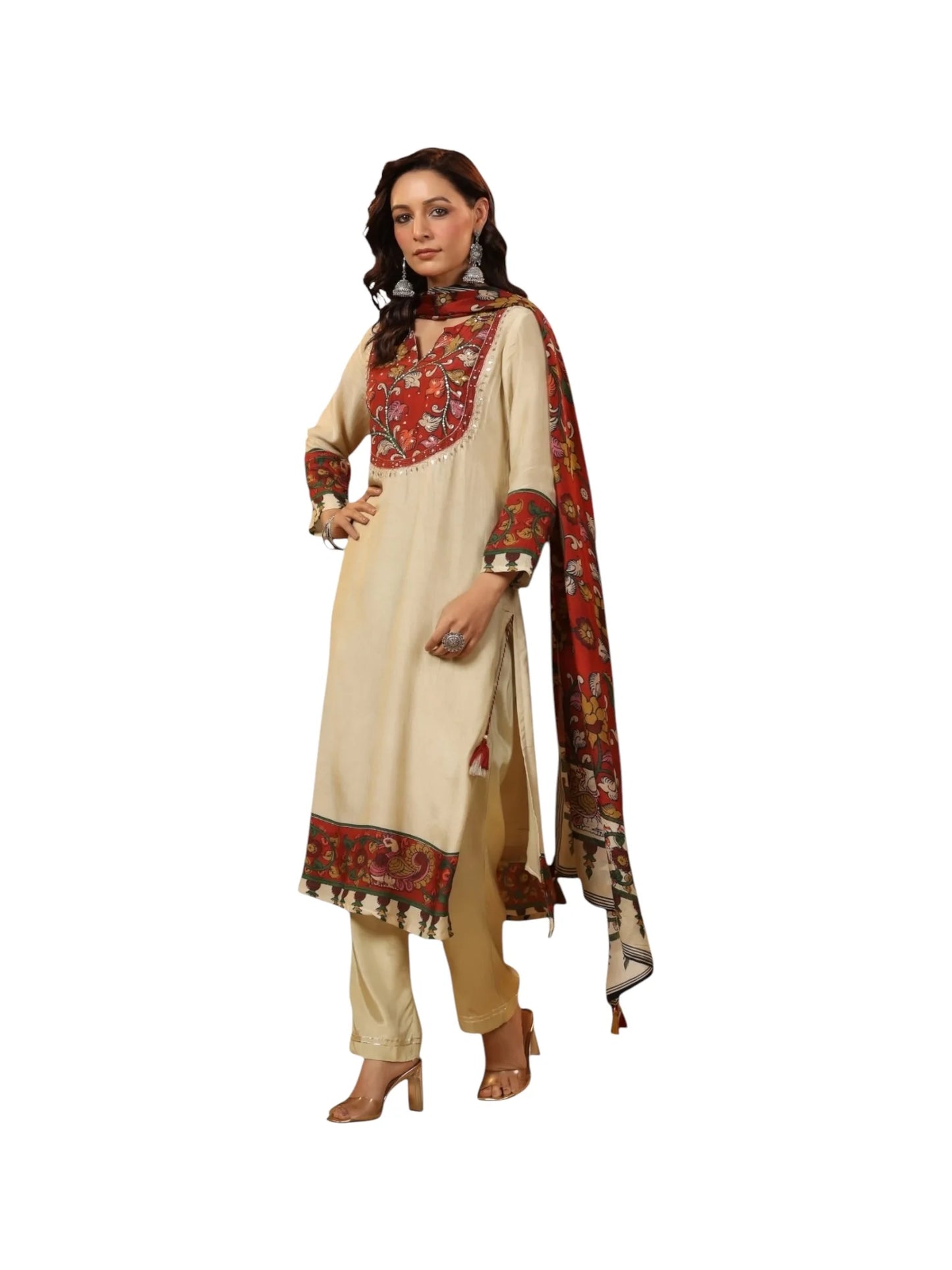 Gold Crepe & Satin Silk Kurta Set