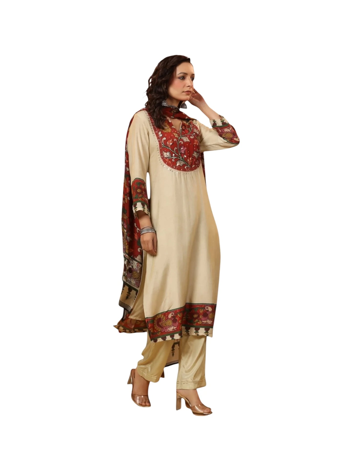 Gold Crepe & Satin Silk Kurta Set