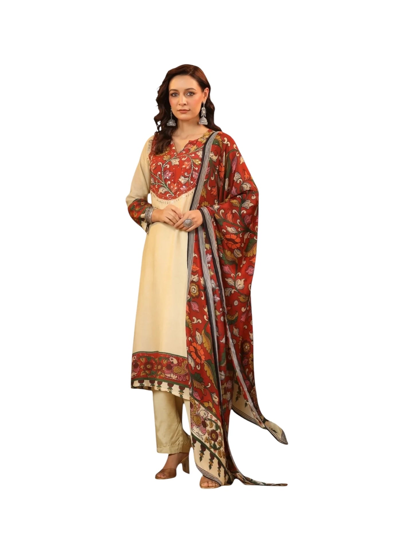 Gold Crepe & Satin Silk Kurta Set