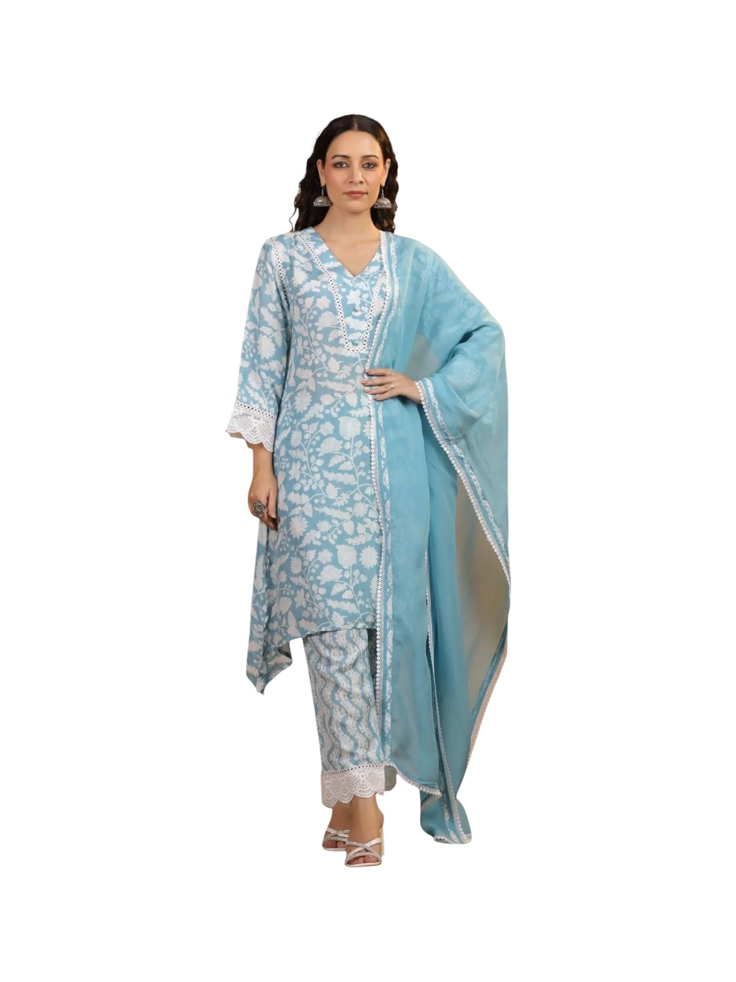 Blue Satin Silk Kurta Set