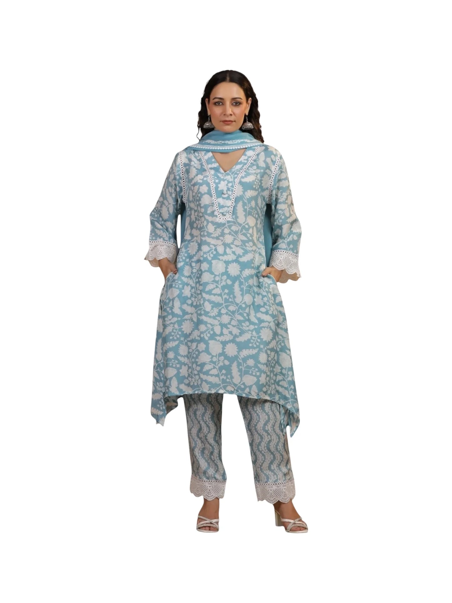 Blue Satin Silk Kurta Set