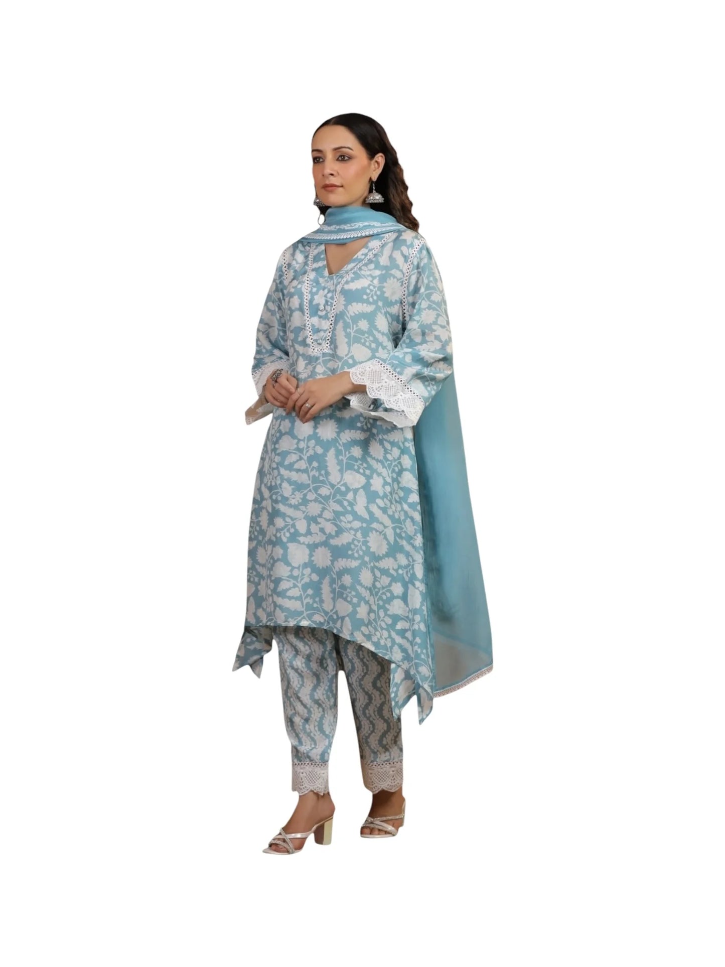 Blue Satin Silk Kurta Set