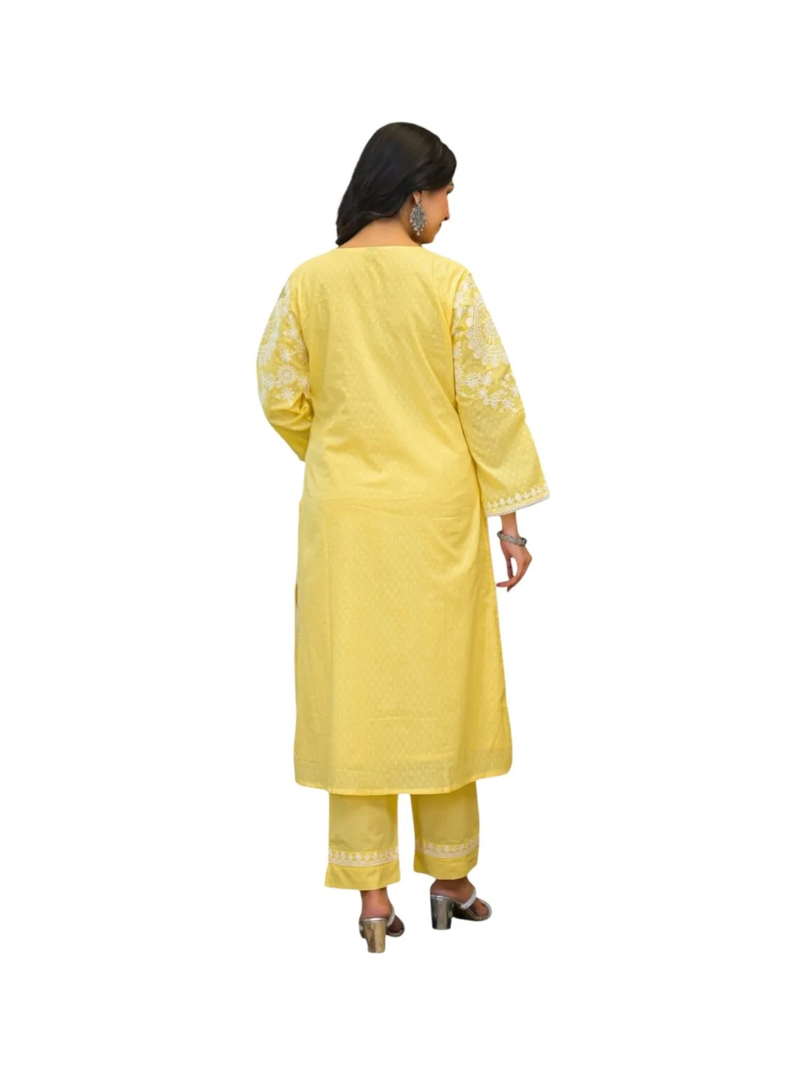 Yellow Cotton Kurta Set with Elegant Threadwork