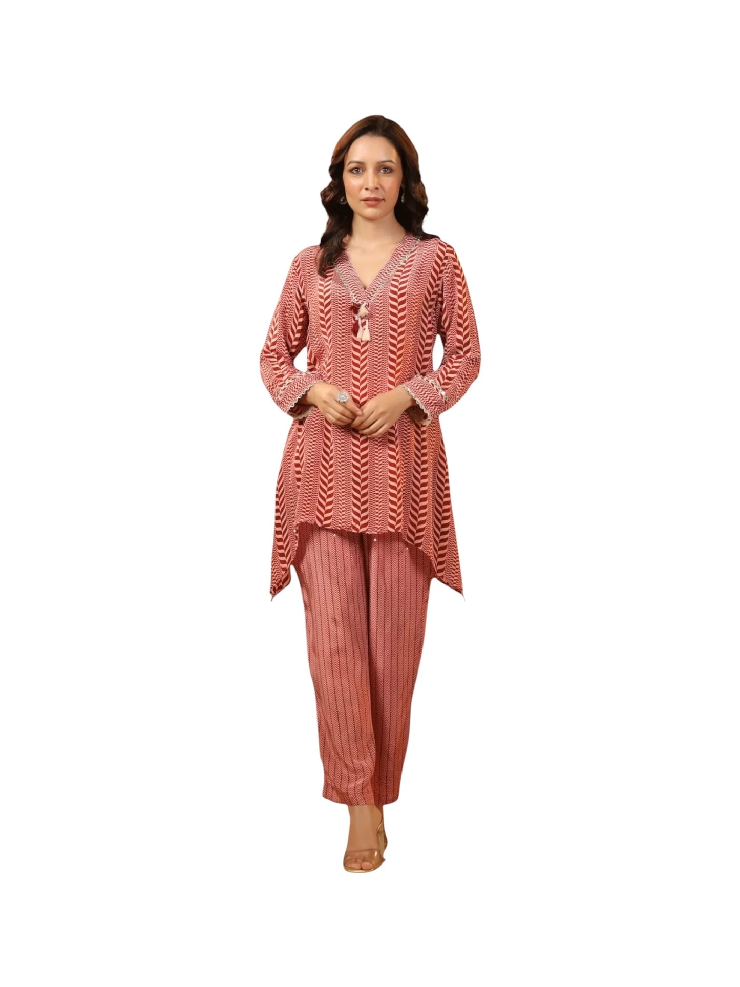 Red Satin Silk Kurta Set