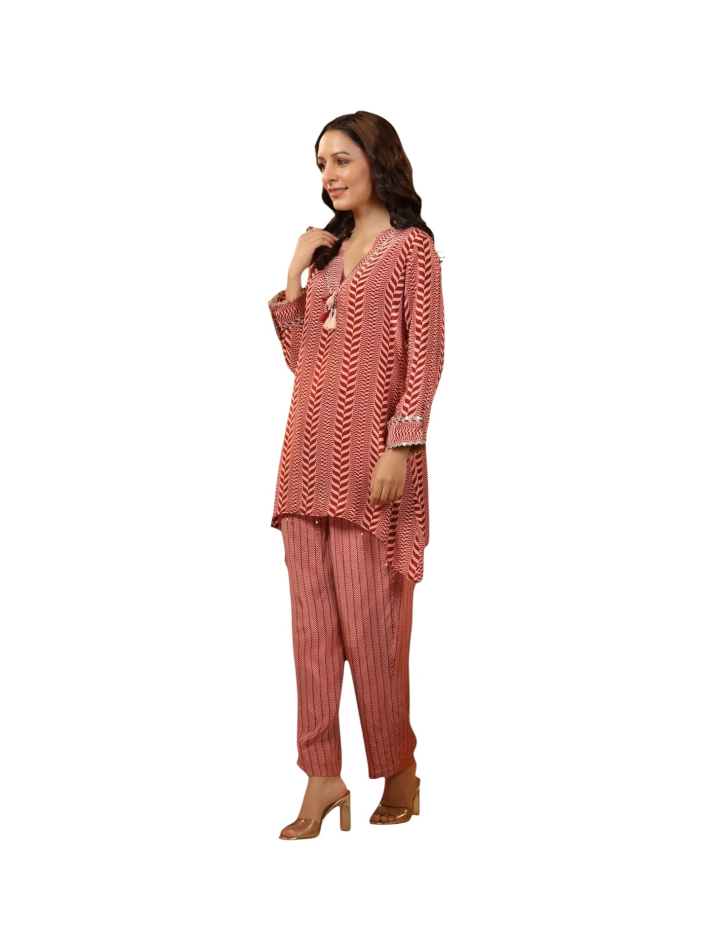 Red Satin Silk Kurta Set