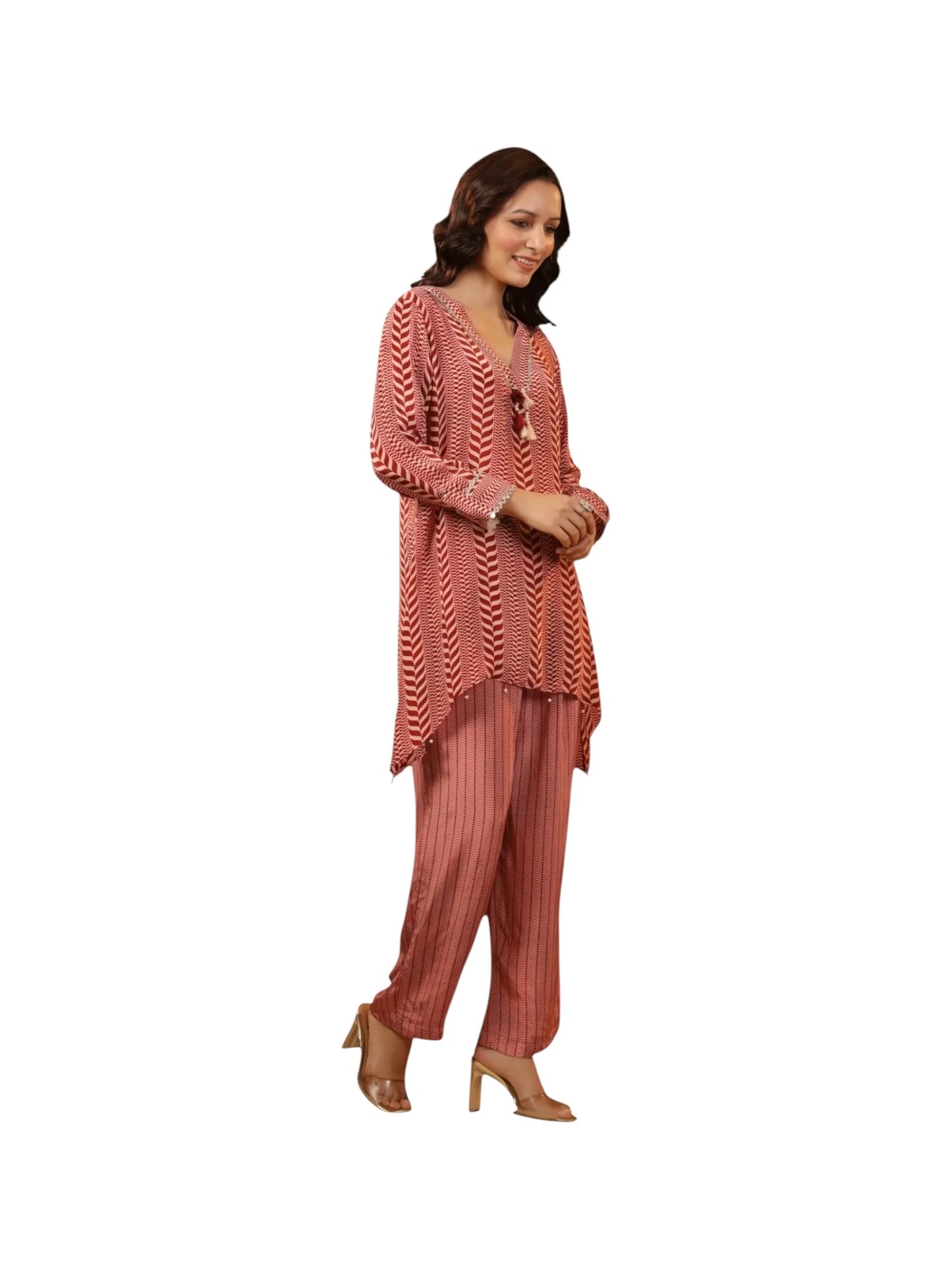 Red Satin Silk Kurta Set