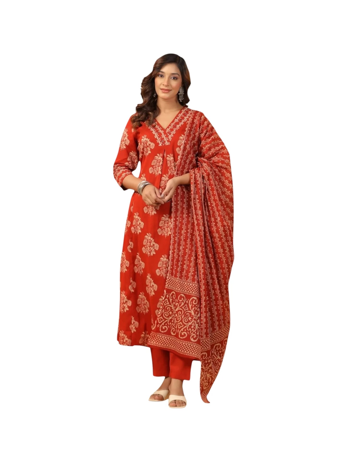 Orange Cotton Kurta Set