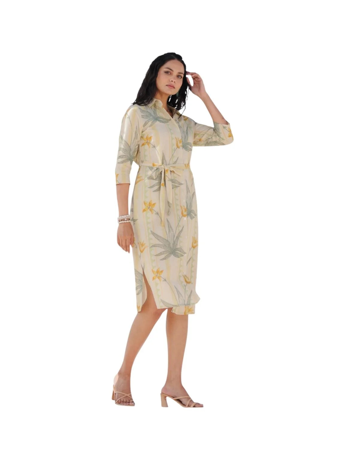 Beige Cotton Printed Kurta with Subtle Nature-Inspired Motifs