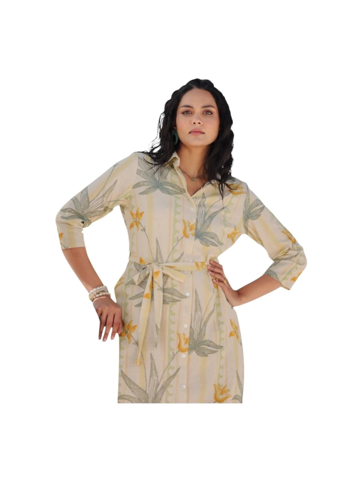 Beige Cotton Printed Kurta with Subtle Nature-Inspired Motifs