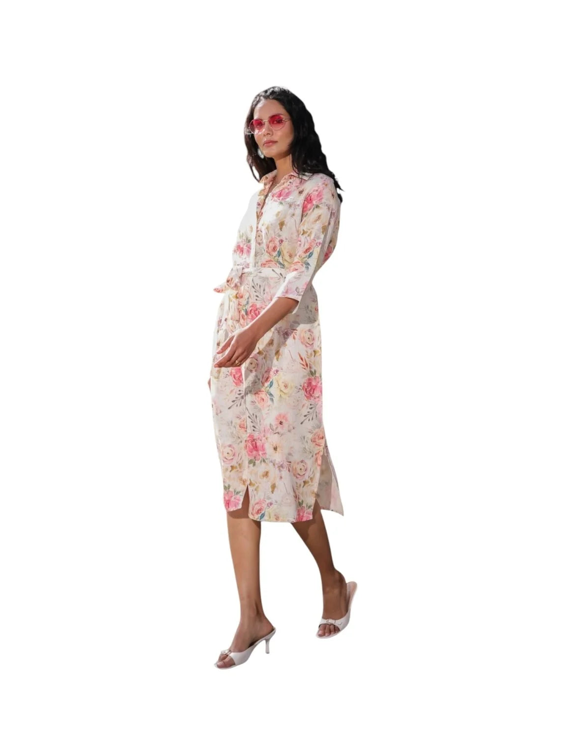 Beige Cotton Kurta with Soft Floral Prints