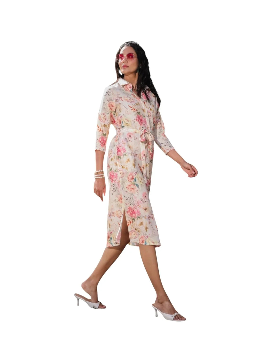 Beige Cotton Kurta with Soft Floral Prints